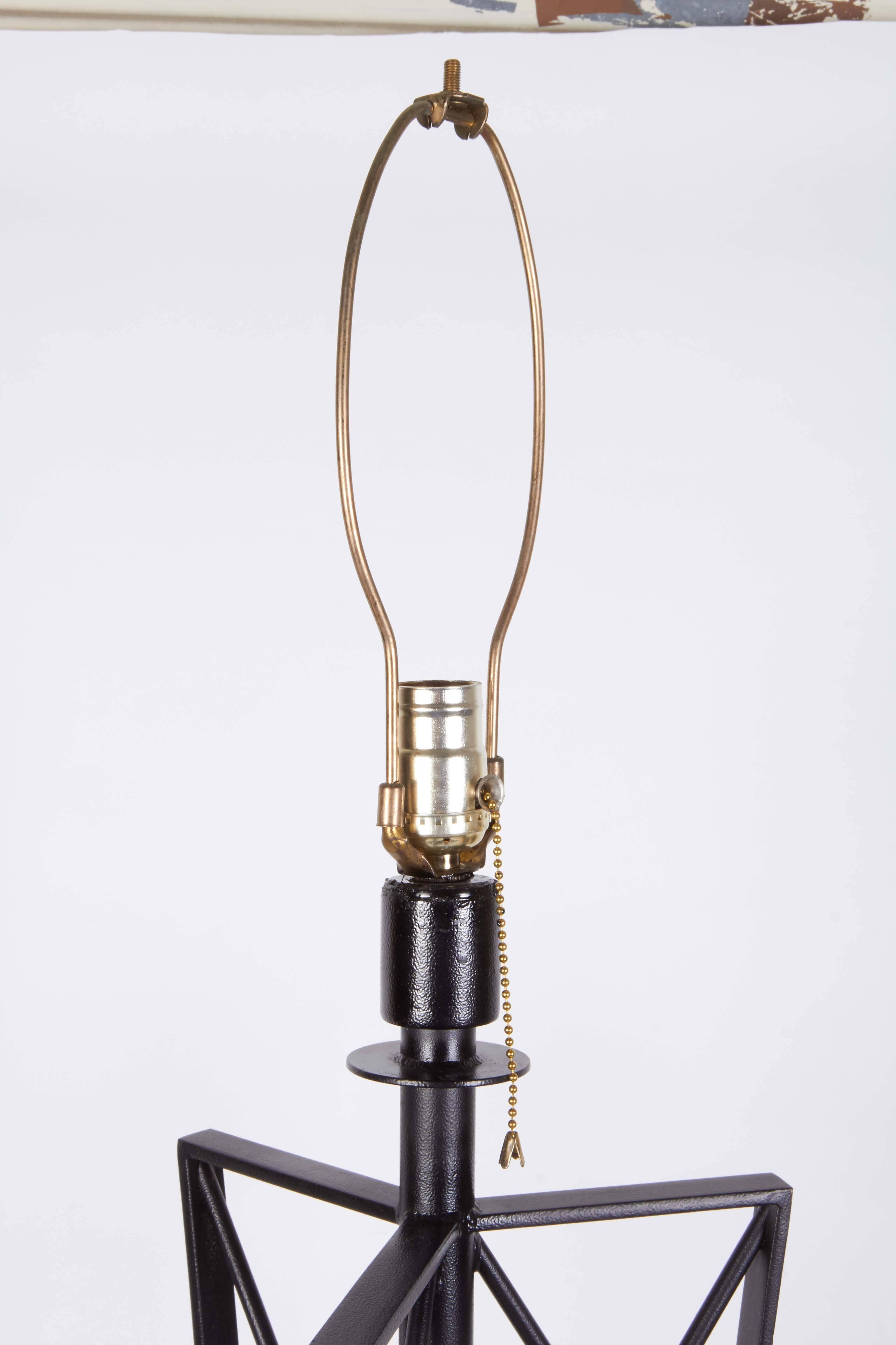 Mid-Century Modern Pair of Jean Royère Style 'Tour Eiffel' Wrought Iron Table Lamps