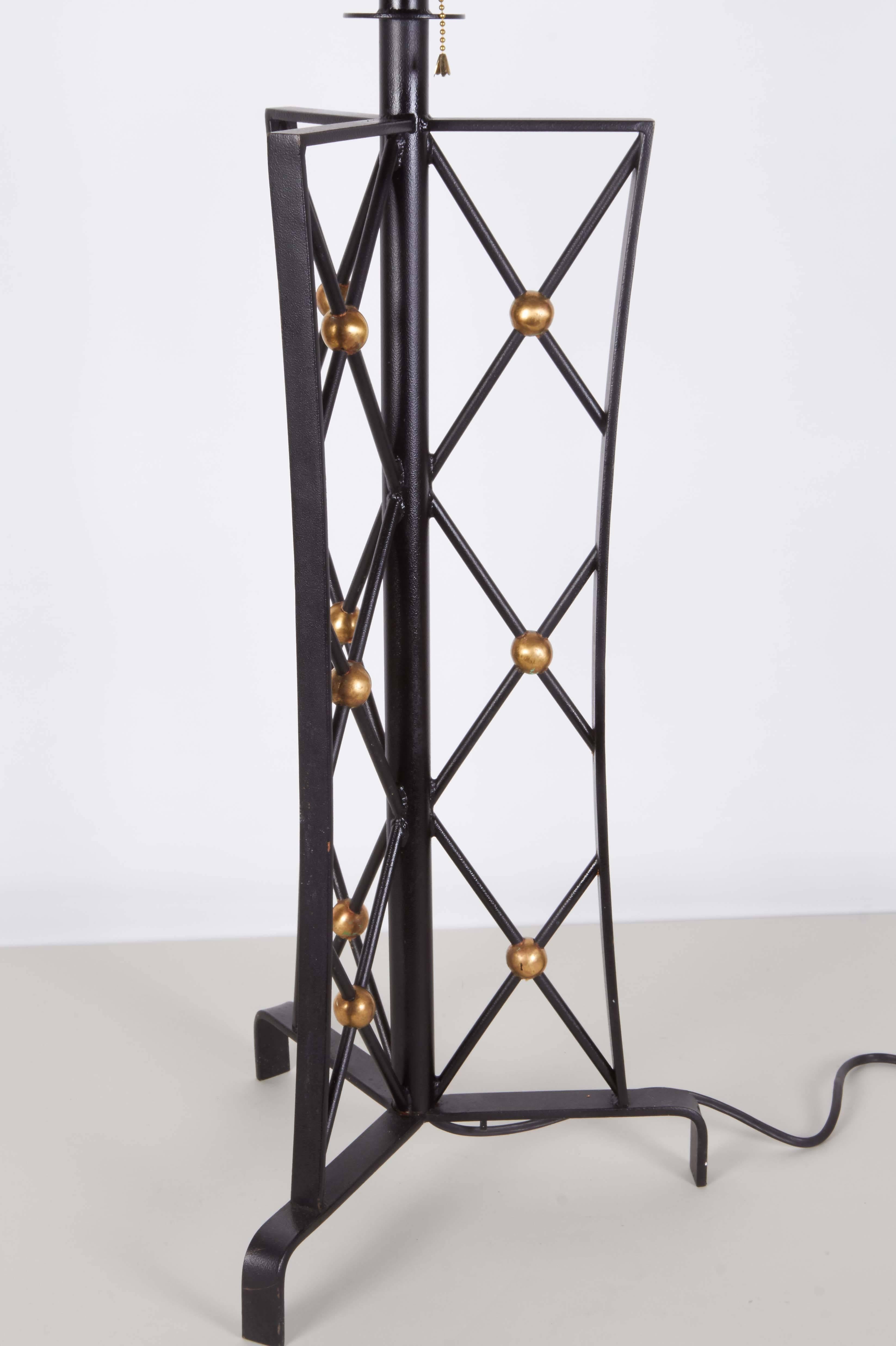 Pair of Jean Royère Style 'Tour Eiffel' Wrought Iron Table Lamps In Good Condition In New York, NY