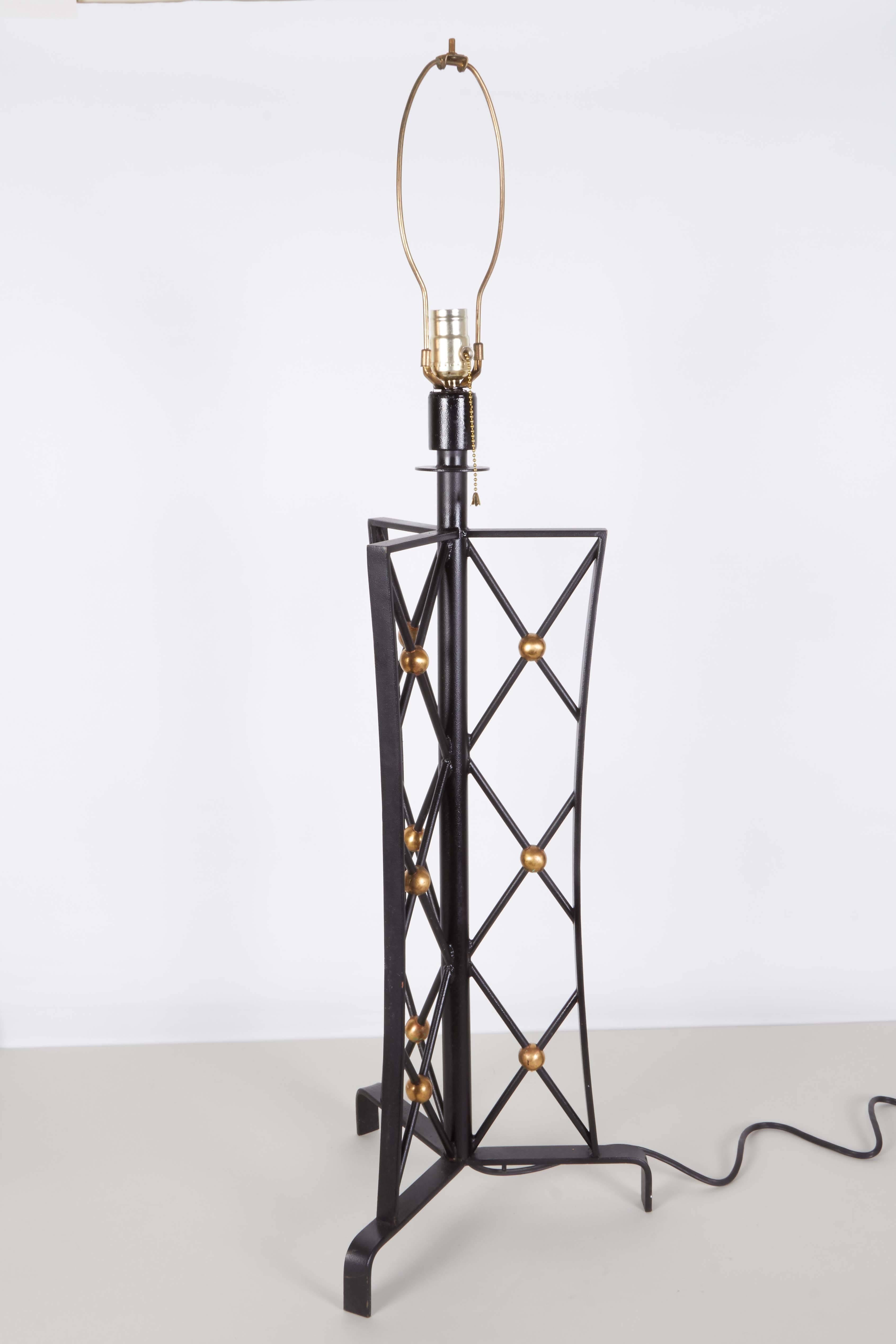 20th Century Pair of Jean Royère Style 'Tour Eiffel' Wrought Iron Table Lamps