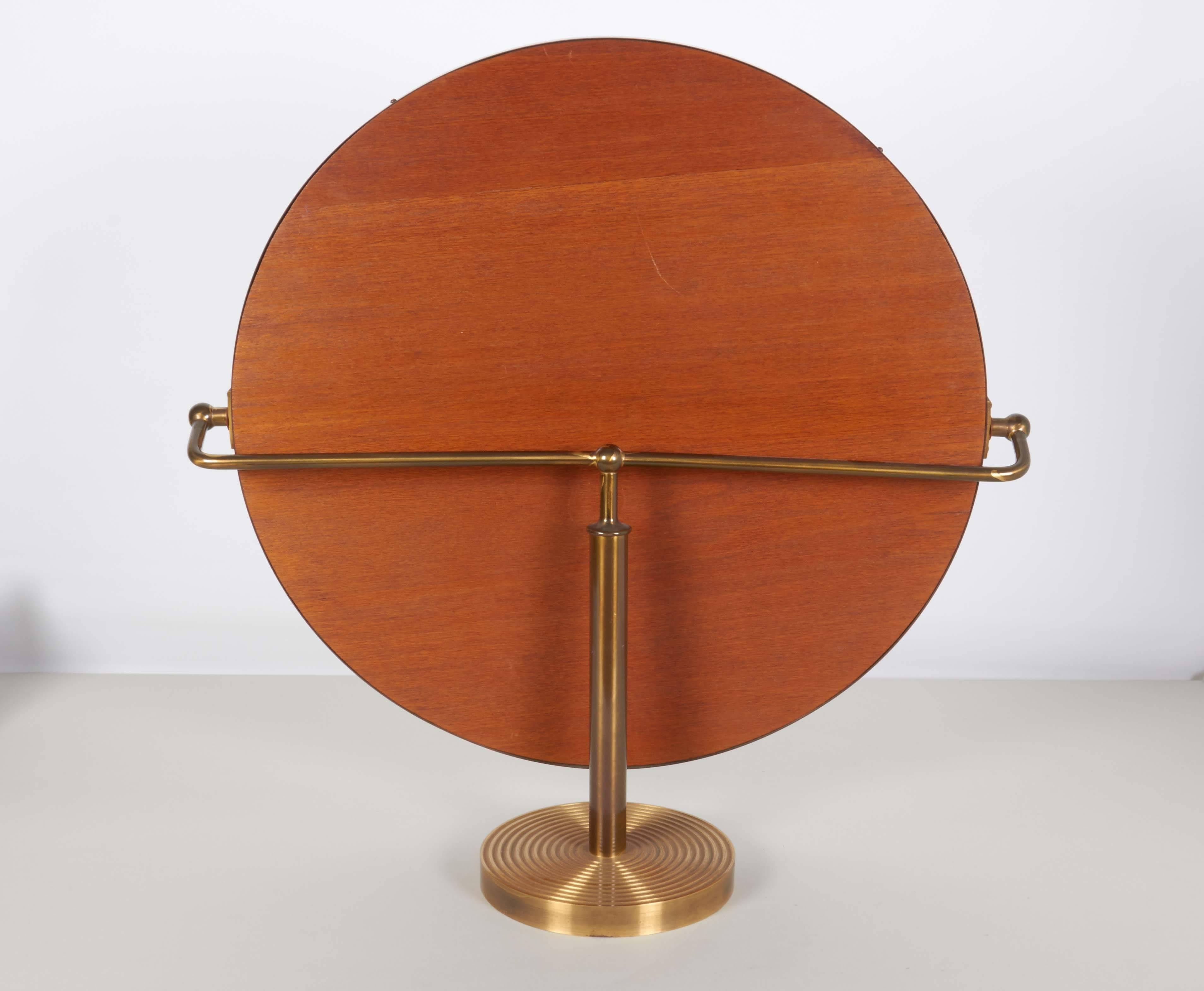 Mid-20th Century 1960s Round Table Mirror on Brass Stand