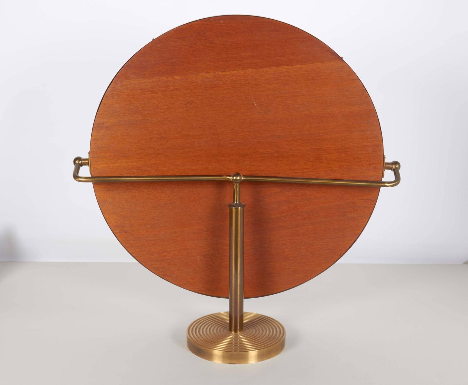 1960s Round Table Mirror on Brass Stand For Sale at 1stdibs
