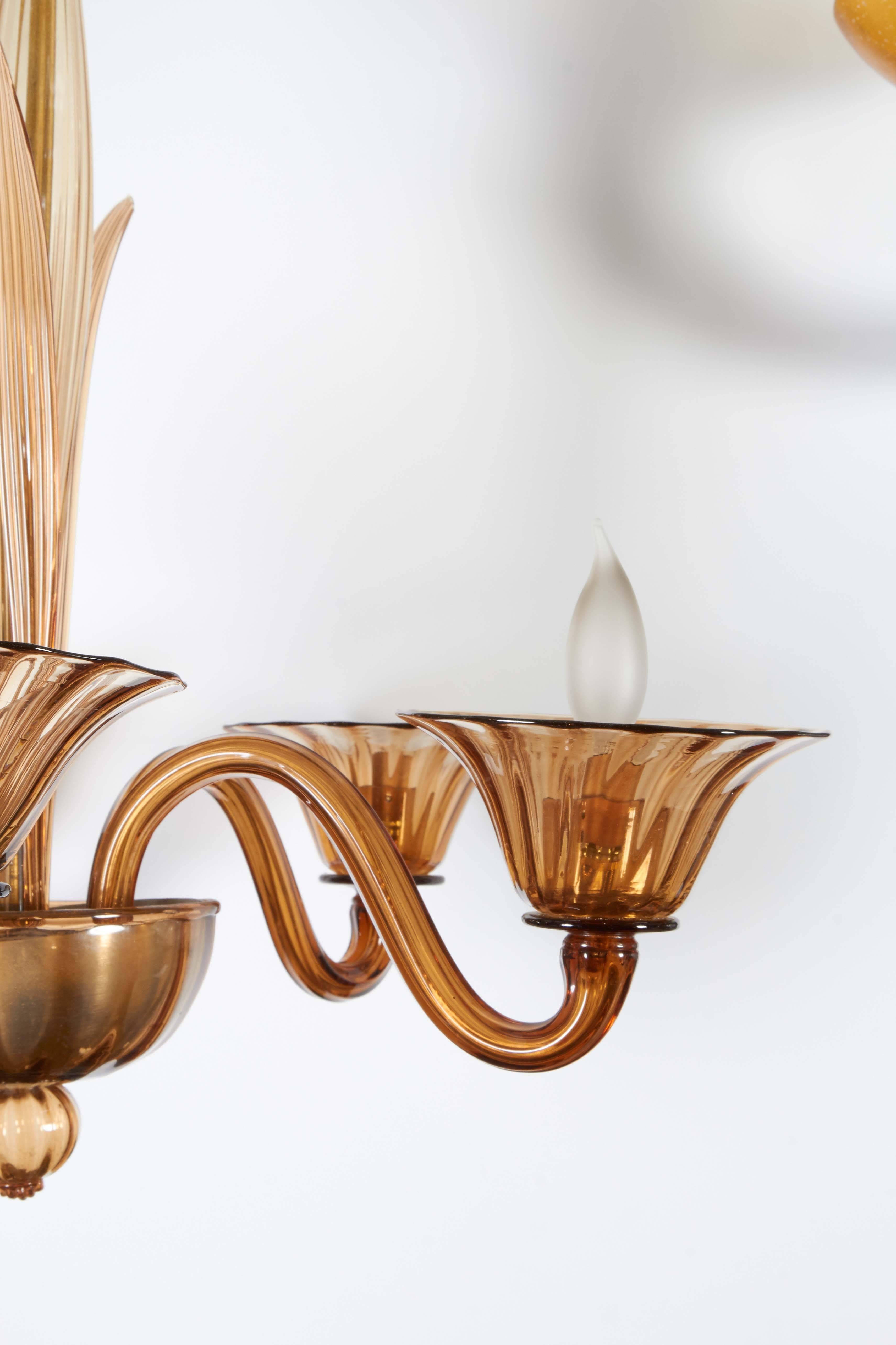 Italian Mid-Century Chandelier in Amber Murano Glass