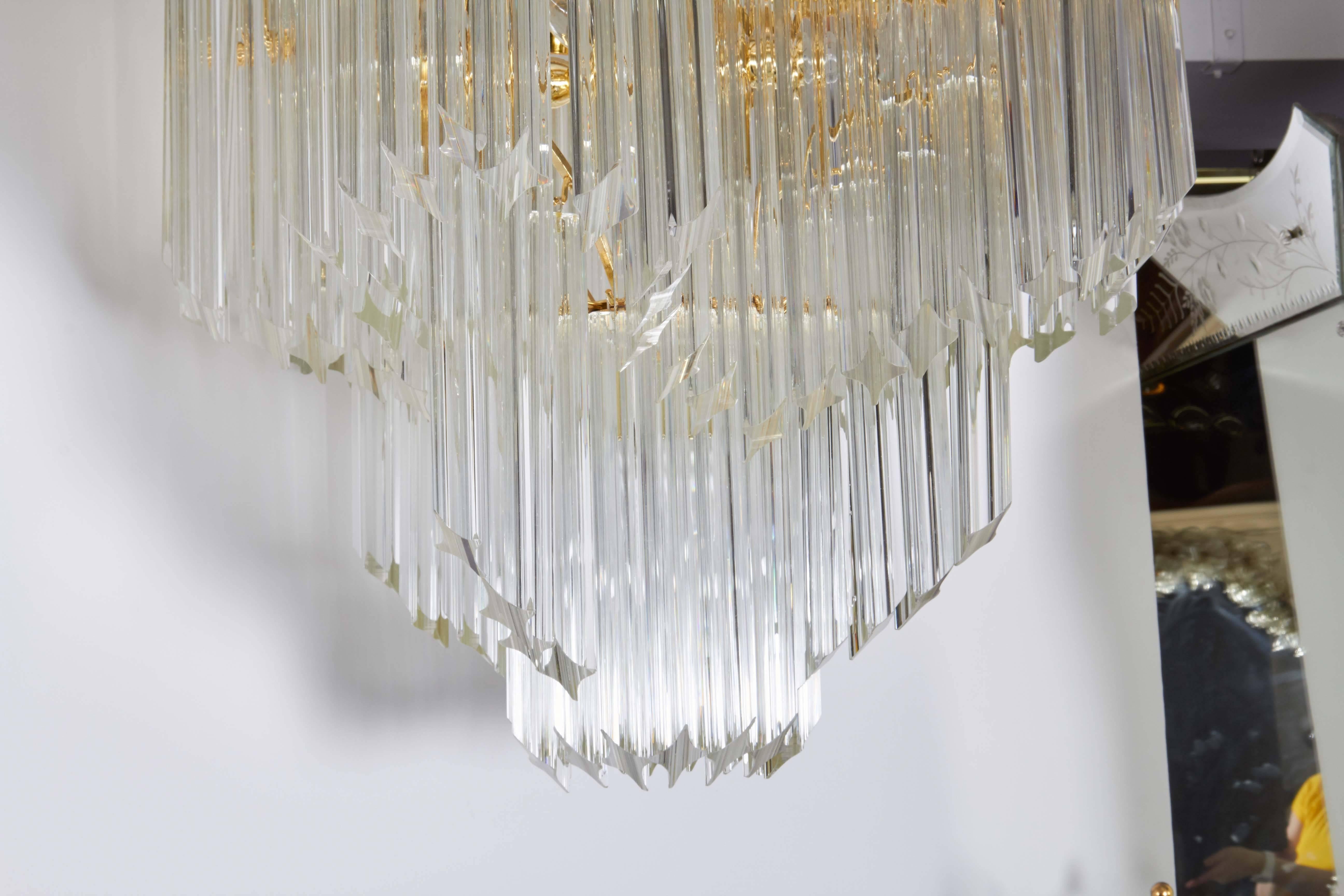 Late 20th Century Venini Modern Chandelier with Murano Glass Quatro Punta Prisms