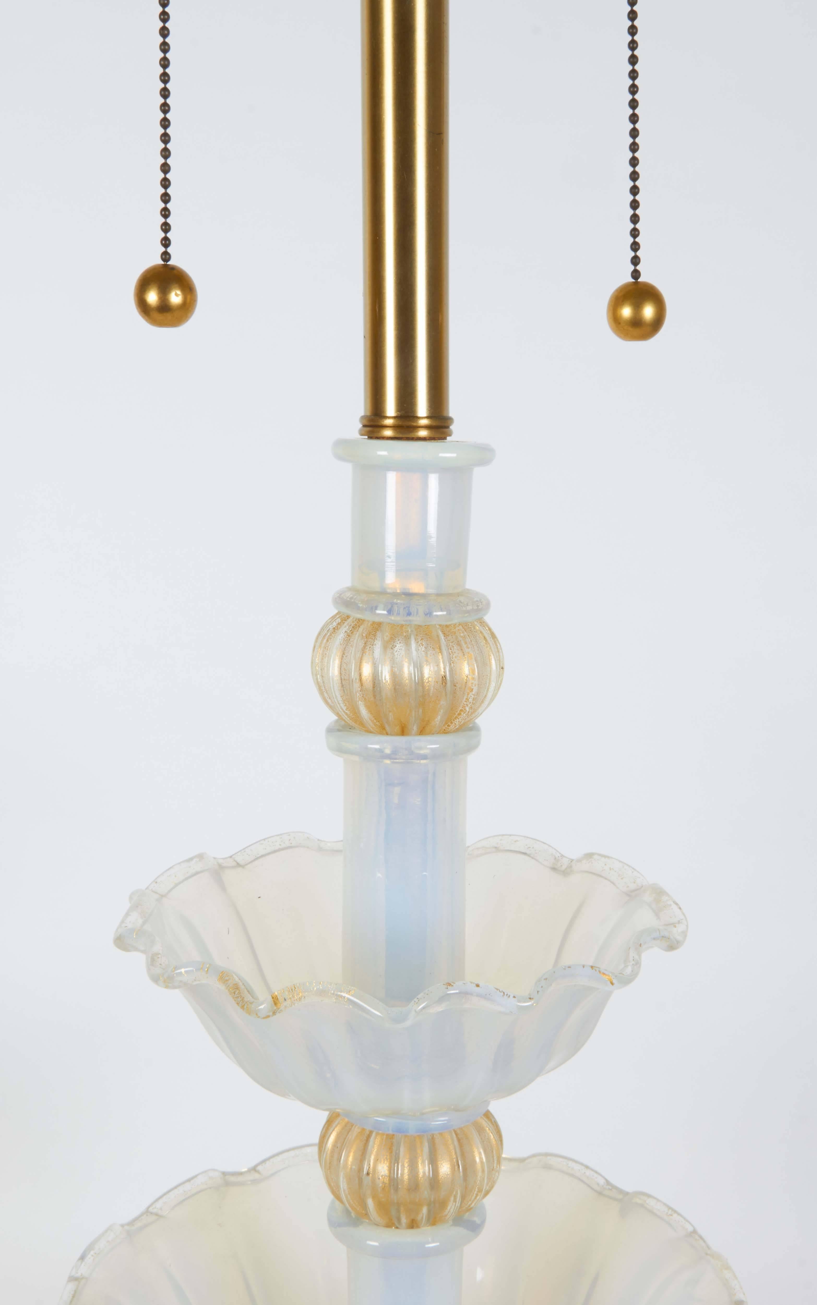 Gilt Seguso Murano Glass Handblown Opalescent Lamp