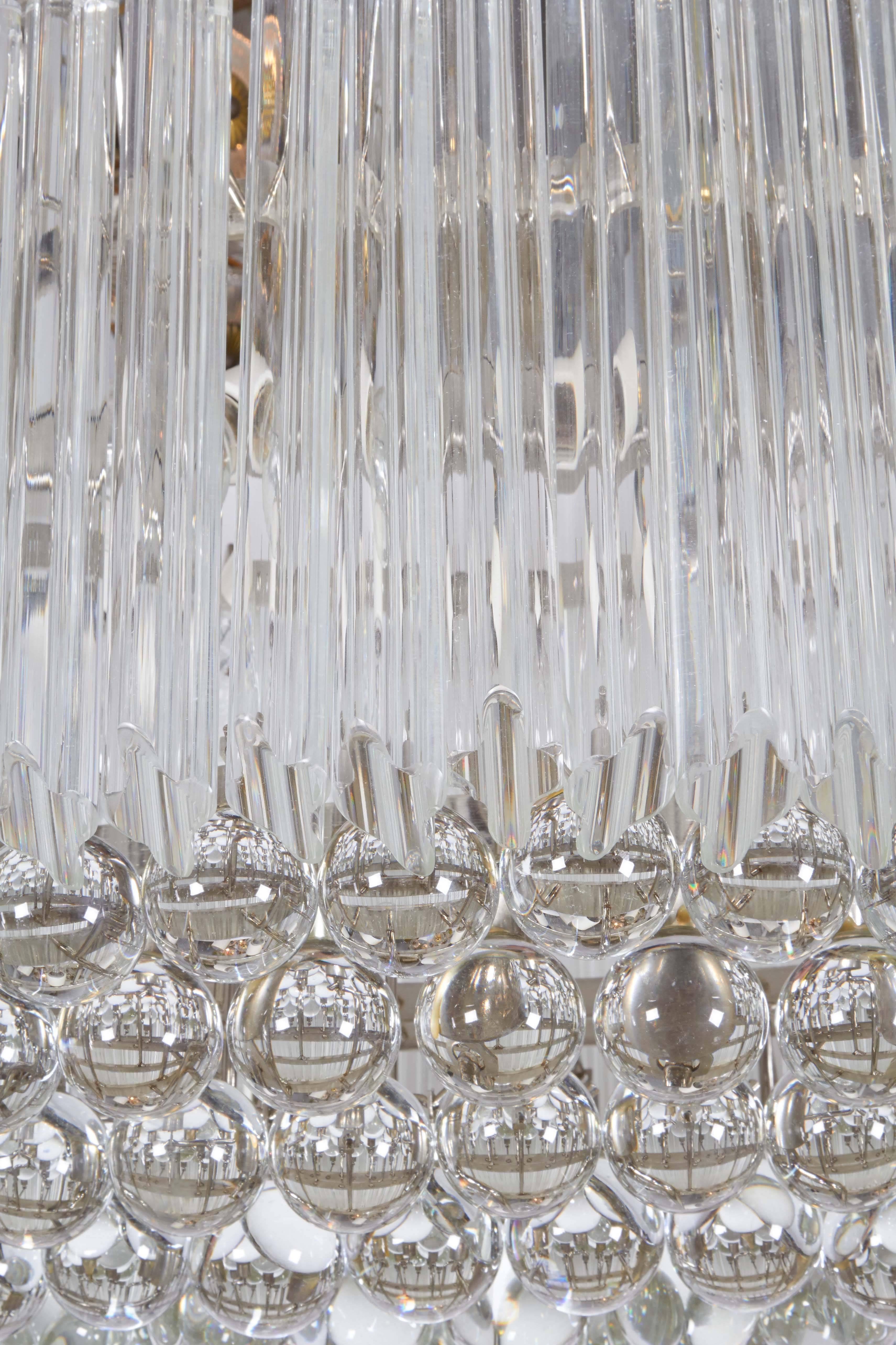 Italian Venini Quatro Punta Prism Oval Chandelier with Crystal Balls