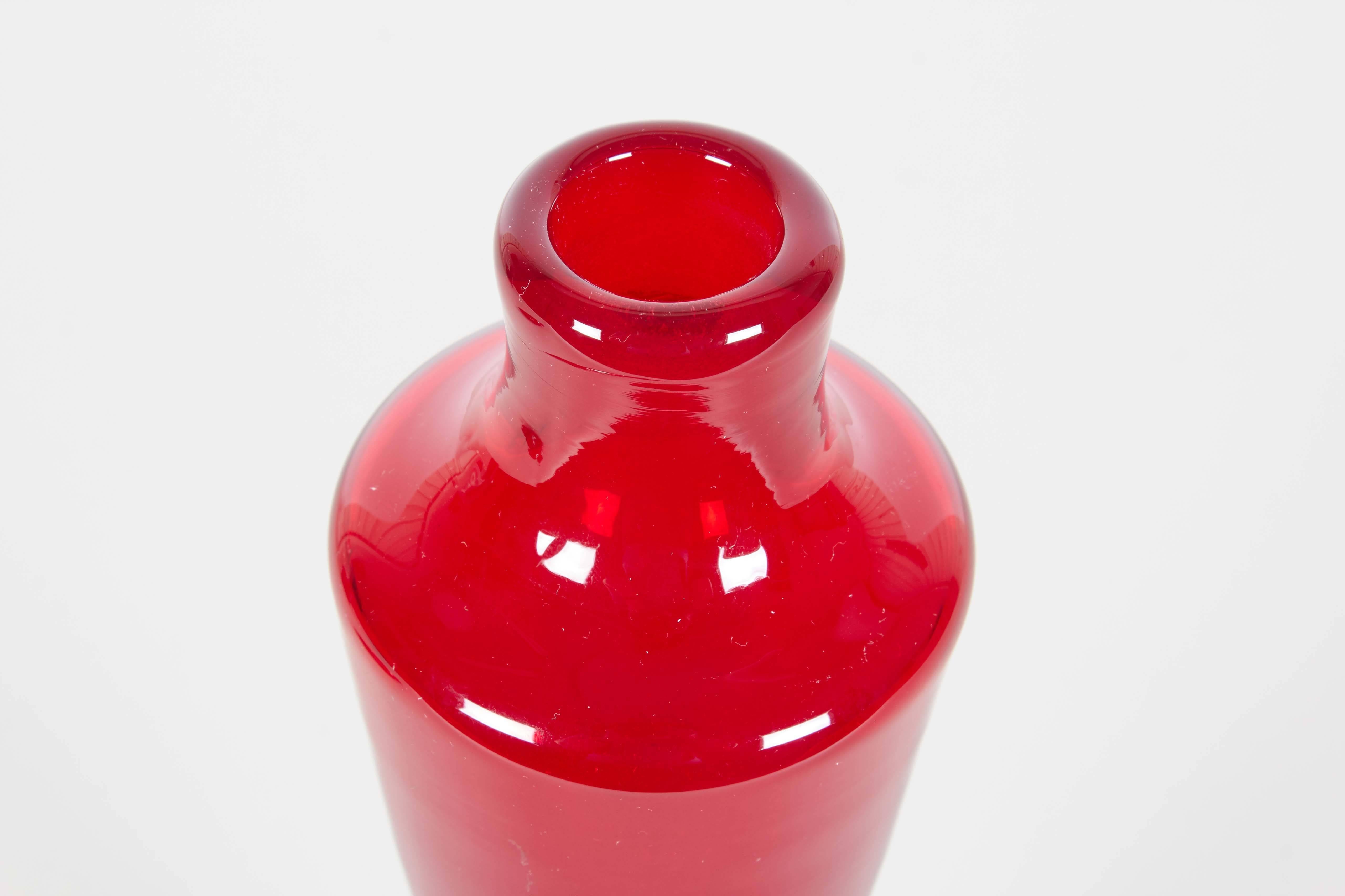 20th Century Blenko 'Regal' Red Blown Glass Decanter