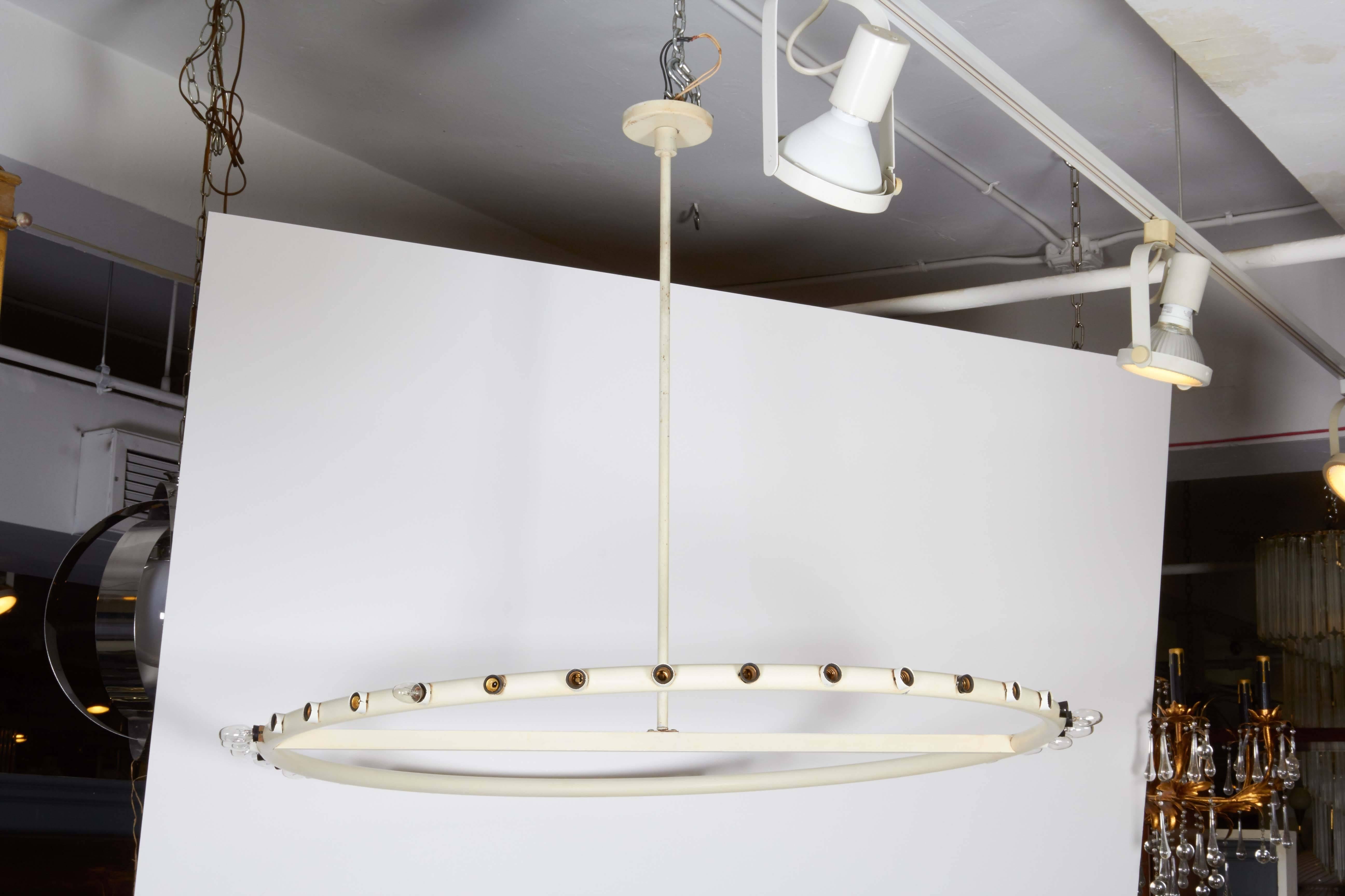 American Alvin Lustig White Ring Chandelier for Lightolier