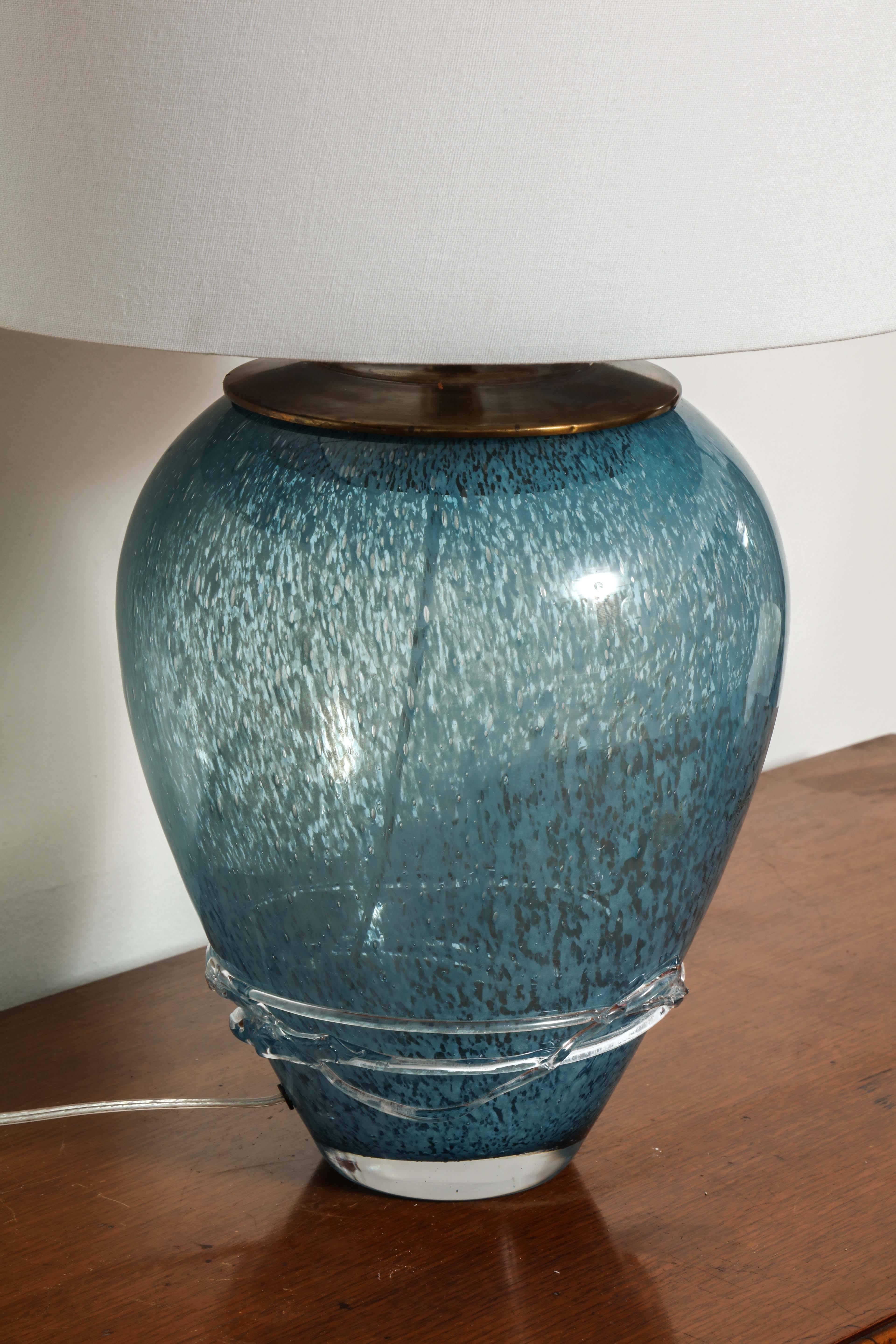 Wedgewood Blue Murano Table Lamps In Excellent Condition For Sale In Valley Stream, NY