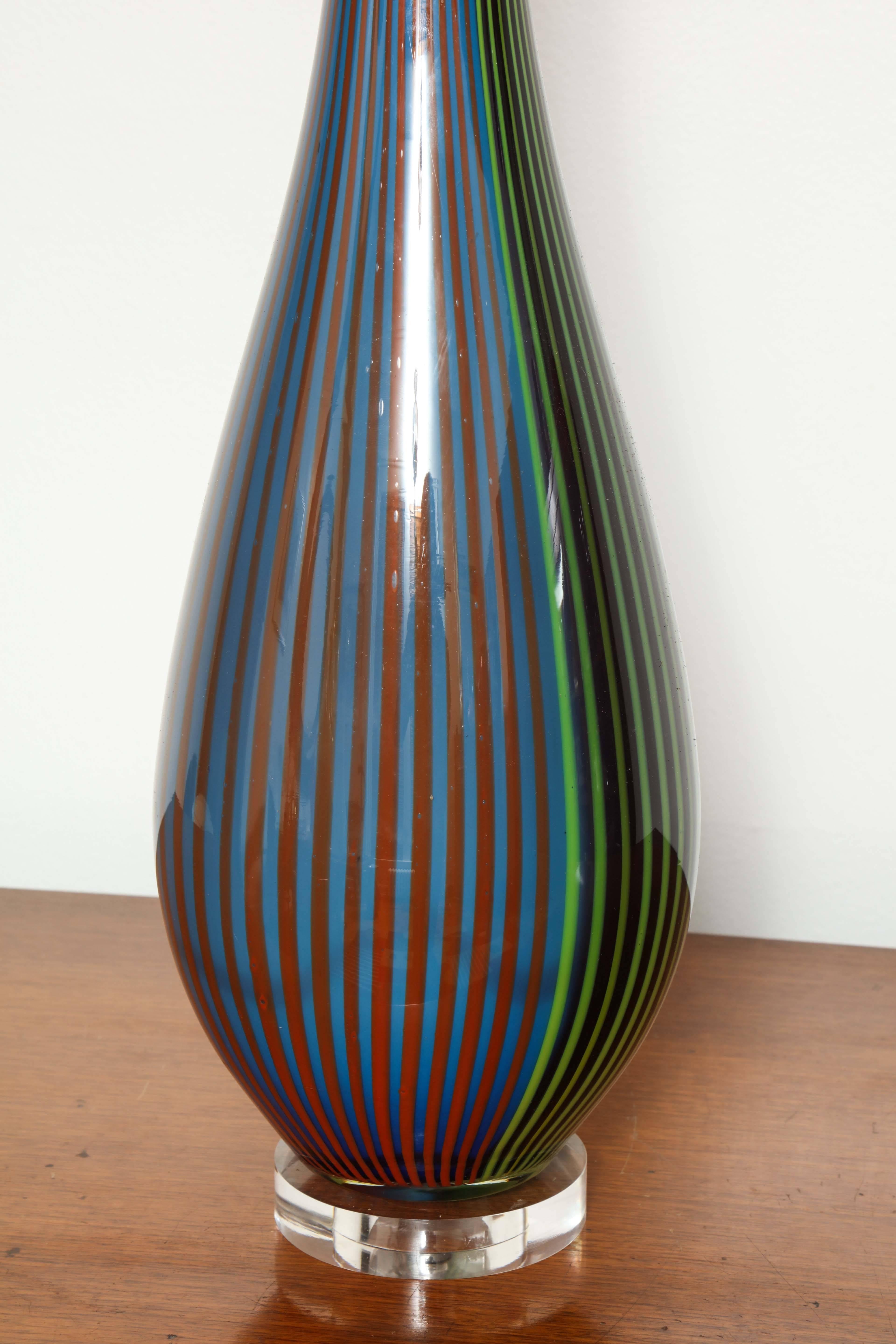 Pair of Striped Murano Glass Lamps In Excellent Condition For Sale In Valley Stream, NY