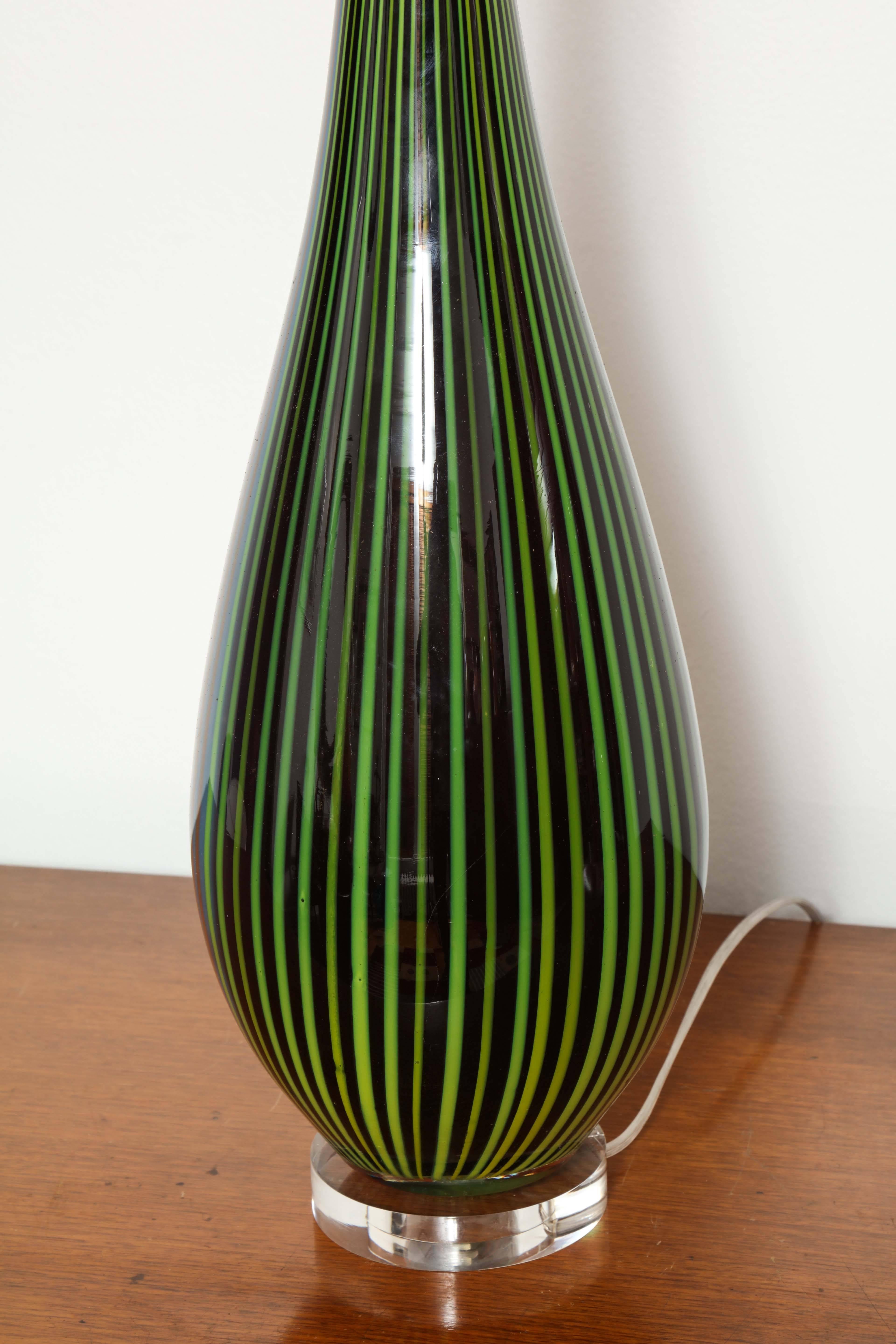 Blown Glass Pair of Striped Murano Glass Lamps For Sale