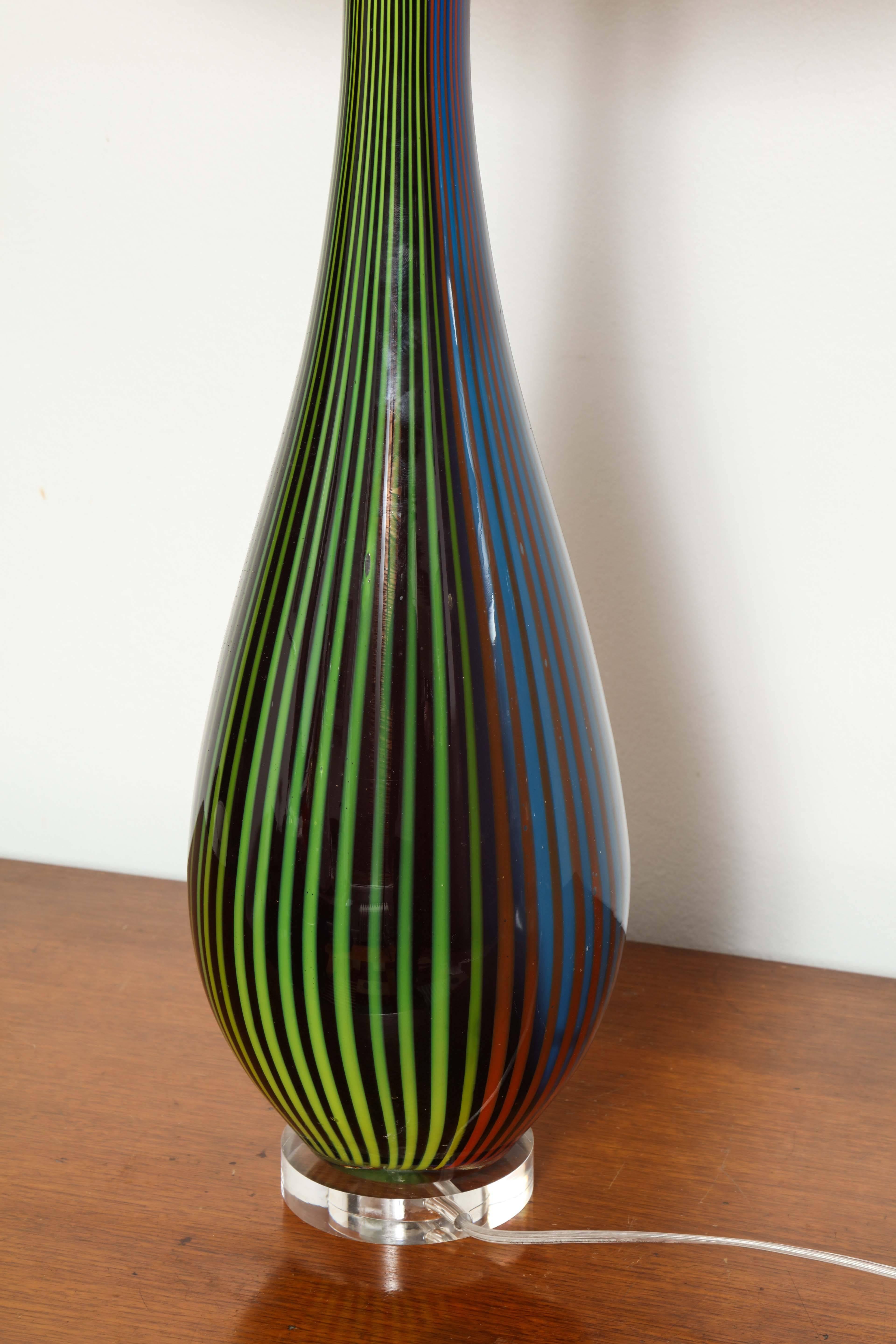 Pair of Striped Murano Glass Lamps For Sale 1