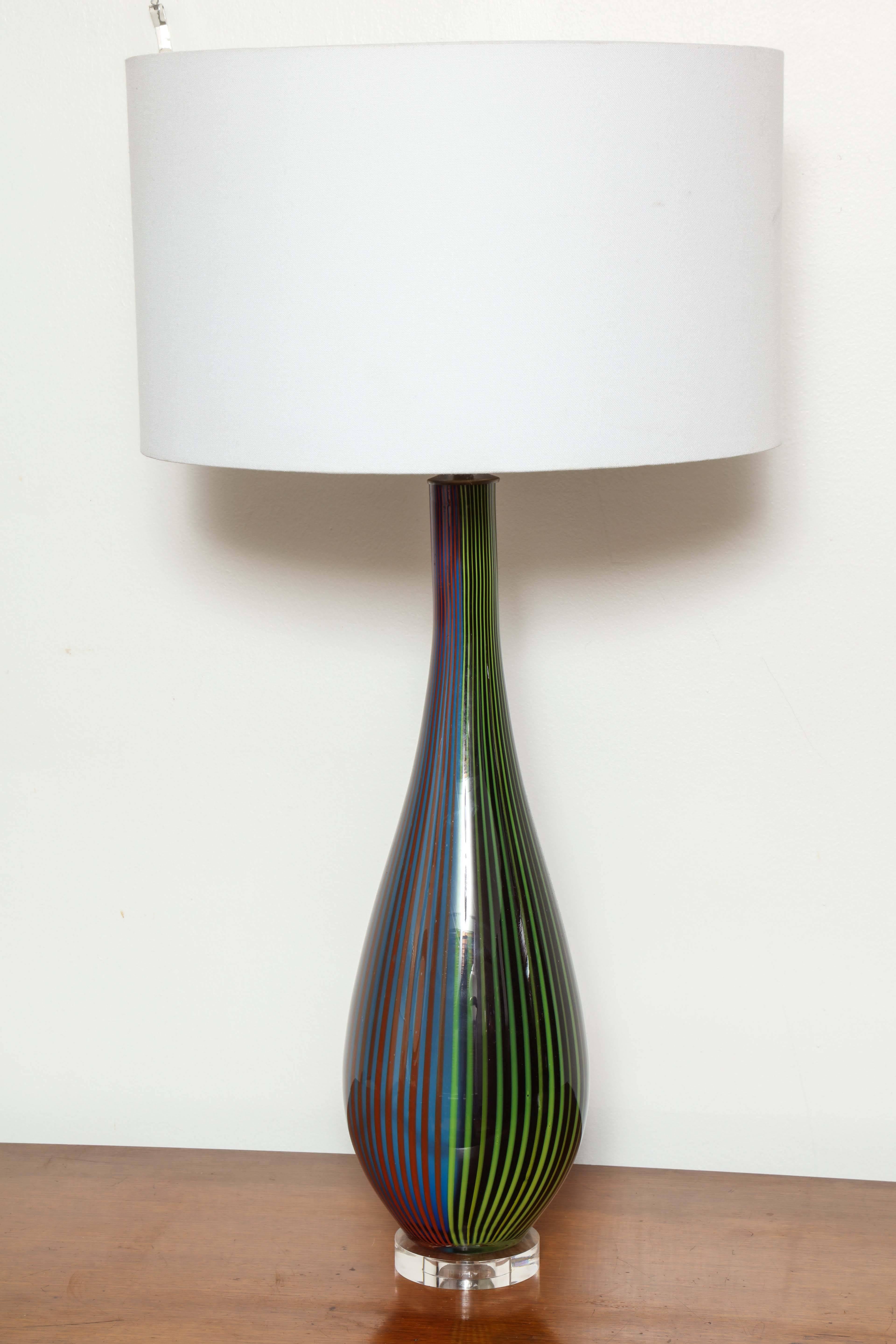 Pair of Striped Murano Glass Lamps For Sale 2