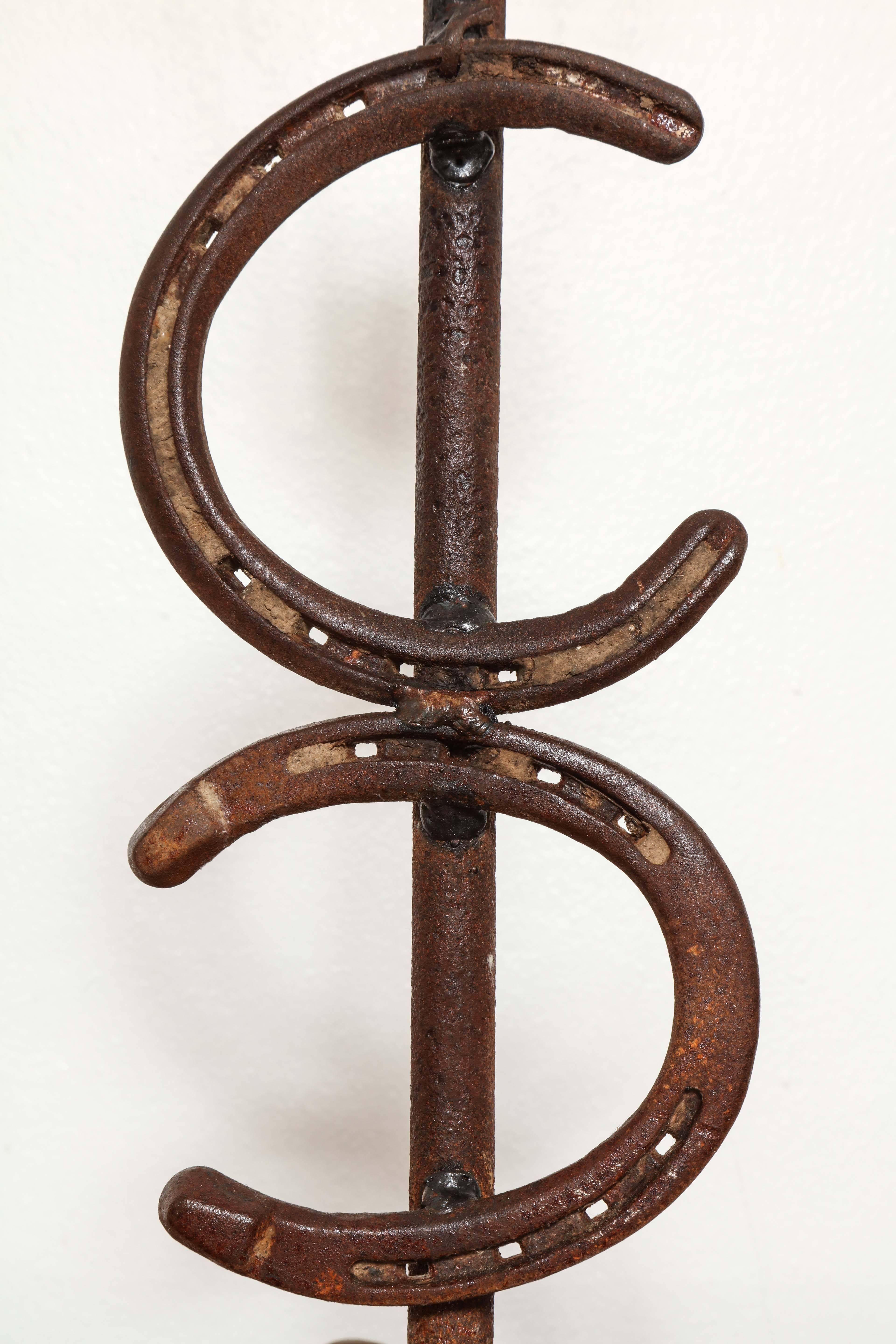 American Pair of Hand-Forged Horseshoe Lamps For Sale