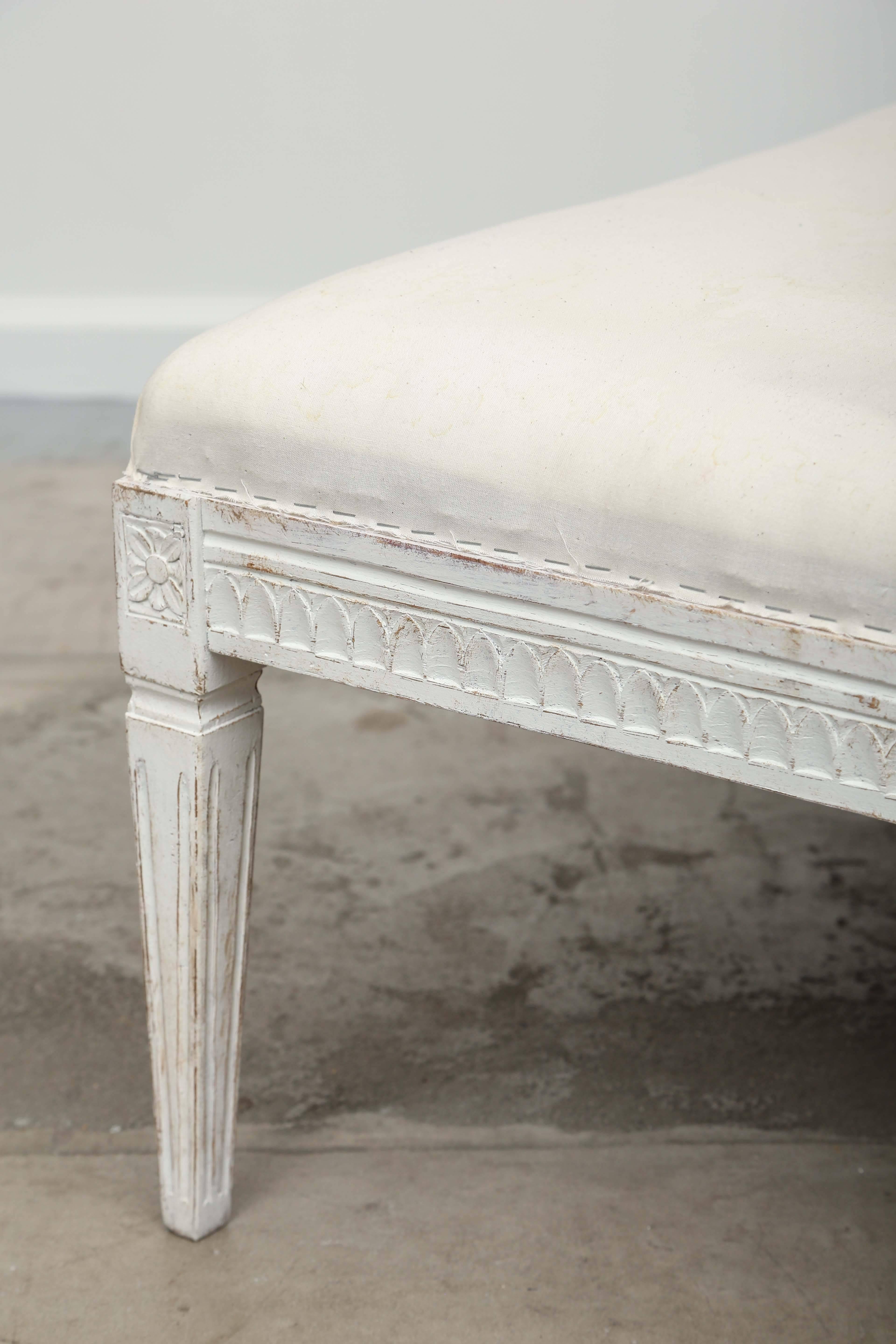 Fabric Antique Swedish Painted Gustavian Bench, Mid-19th Century