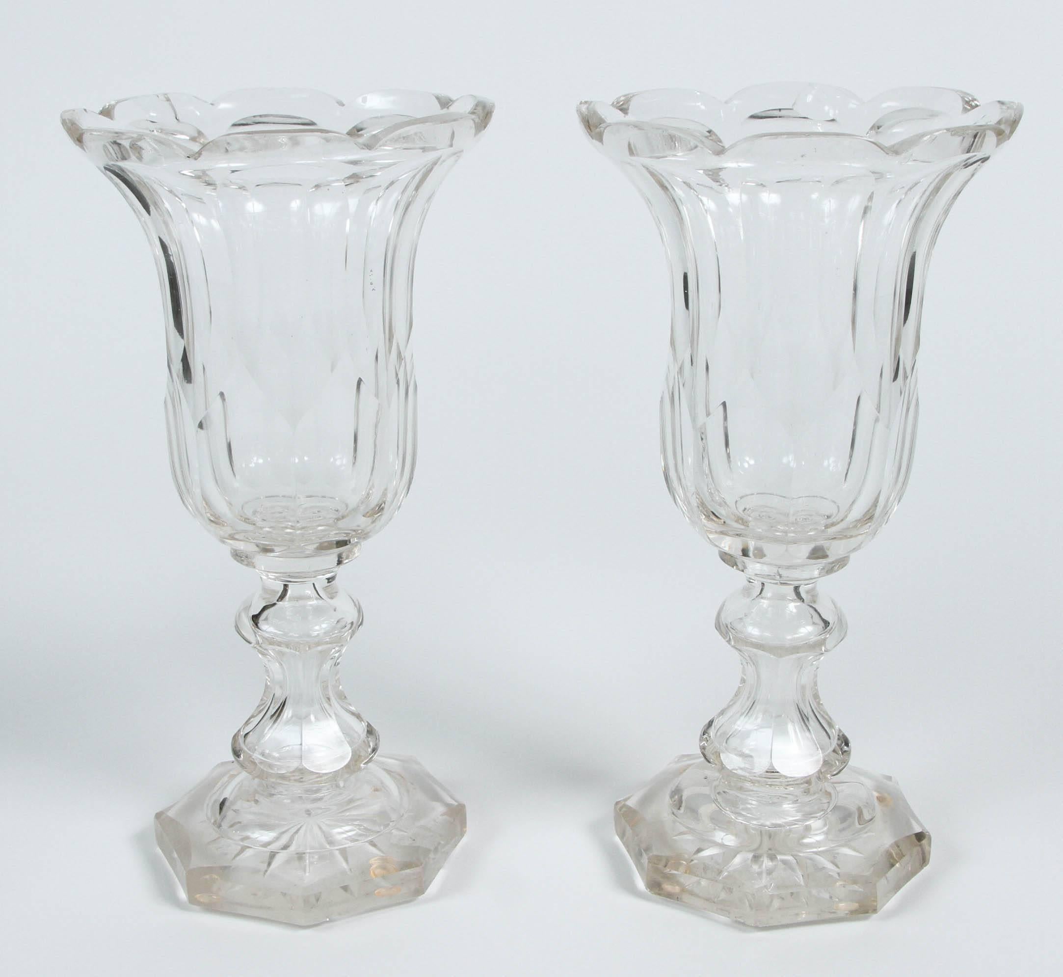 A pair of Georgian blown and cut-glass vases, circa 1800.