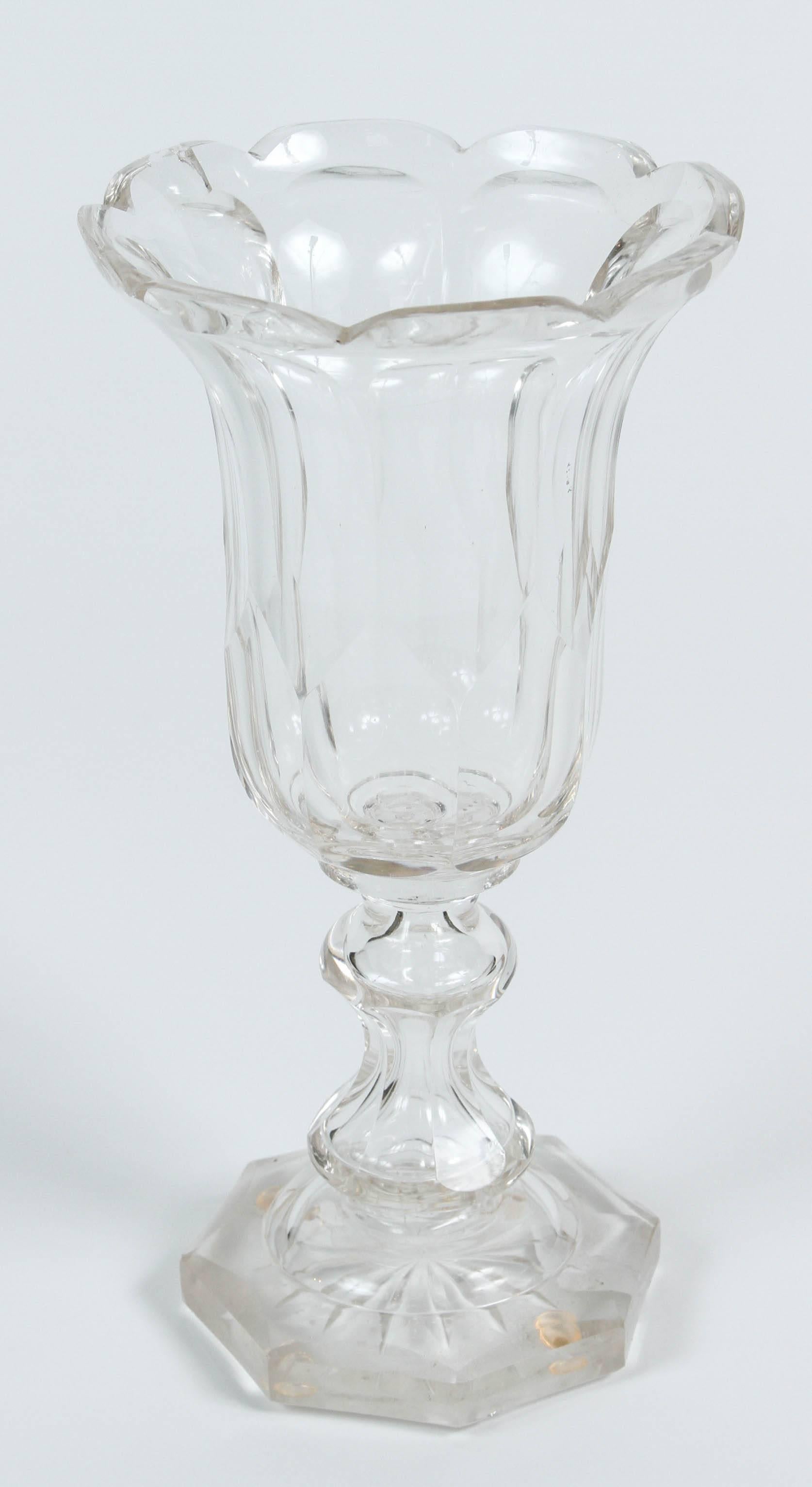 English Pair of Georgian Blown and Cut-Glass Vases, circa 1800