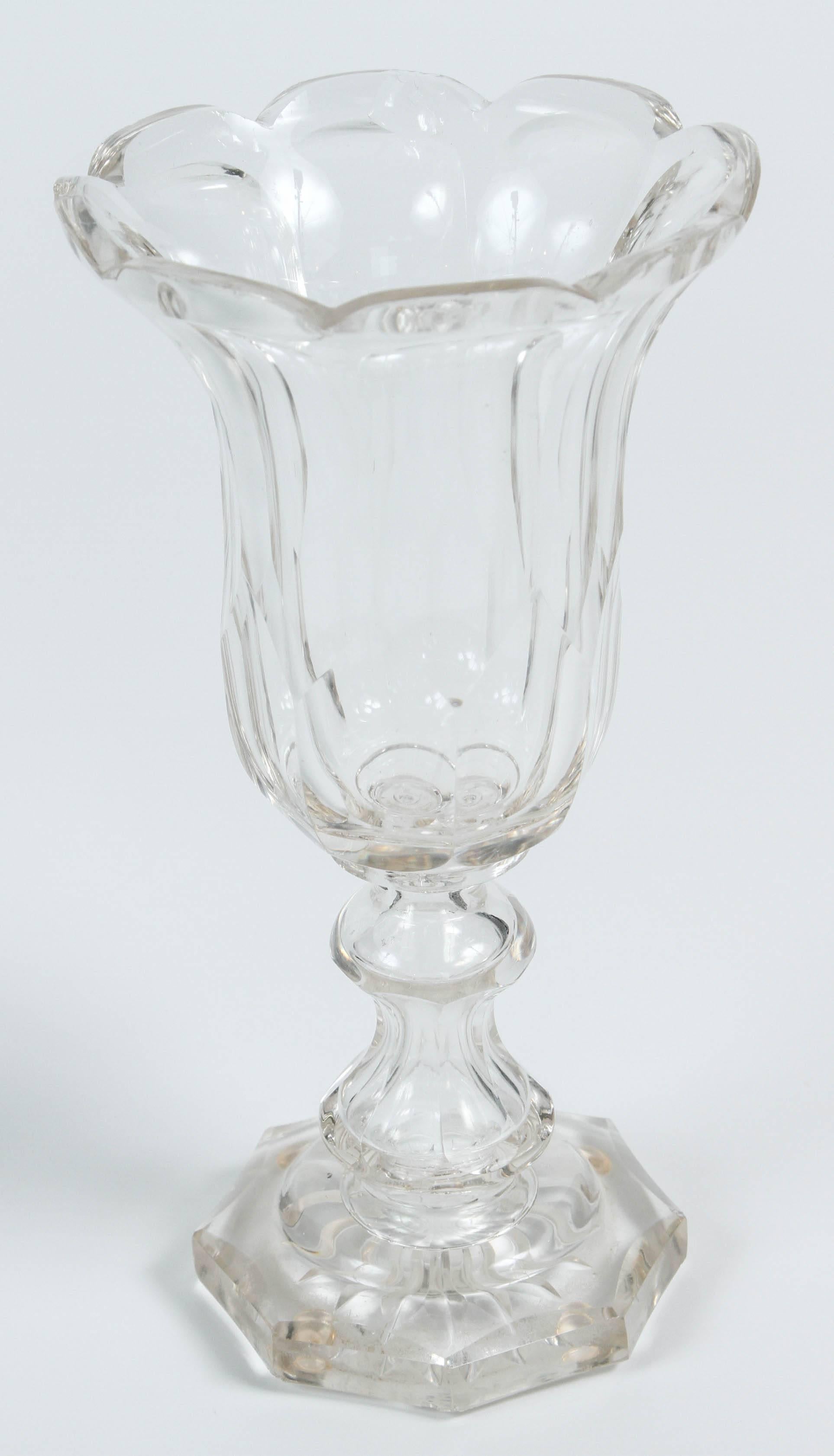 Blown Glass Pair of Georgian Blown and Cut-Glass Vases, circa 1800