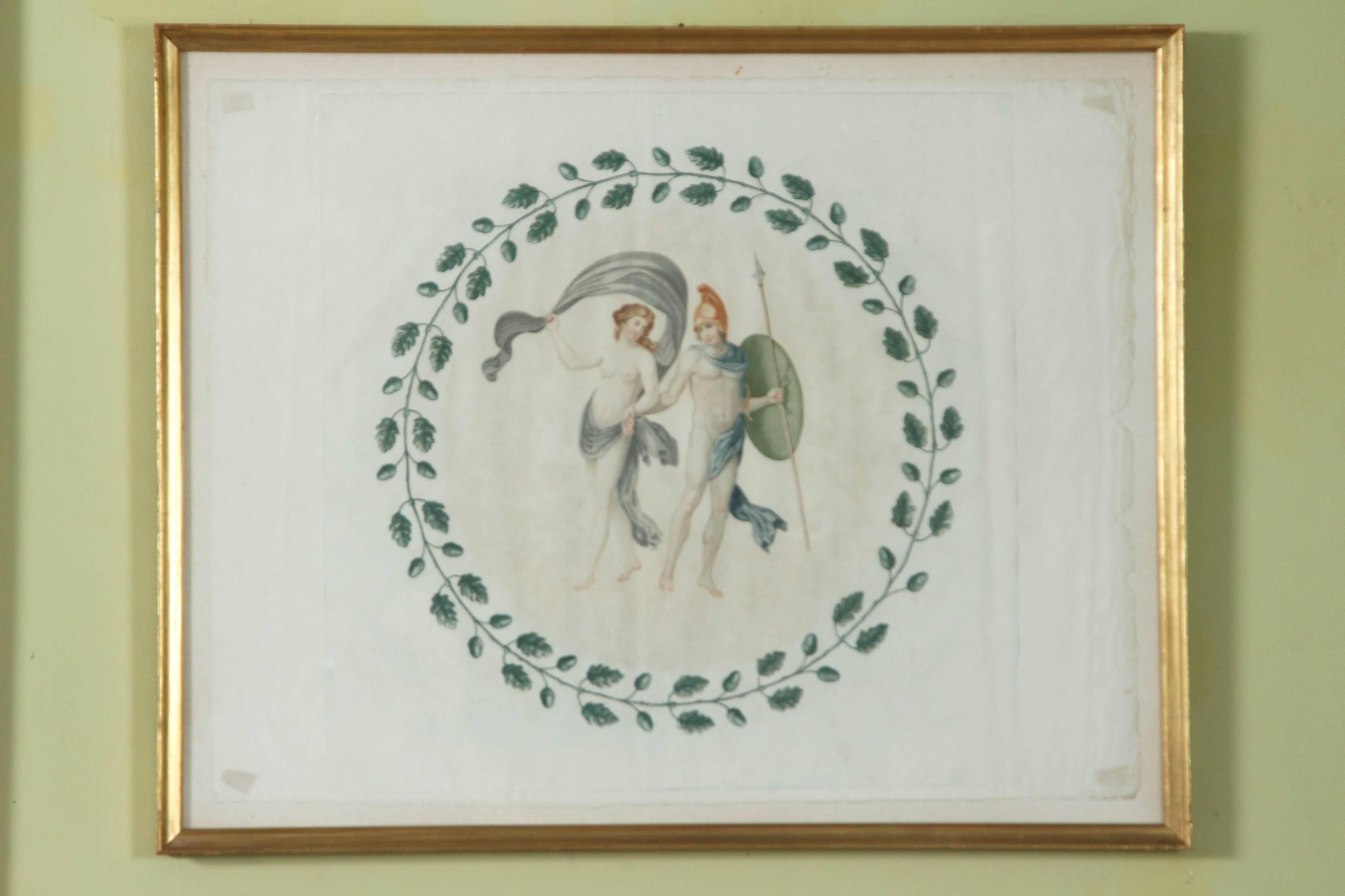 Set of Six French Color-Printed Neoclassical Engravings, circa 1795 1