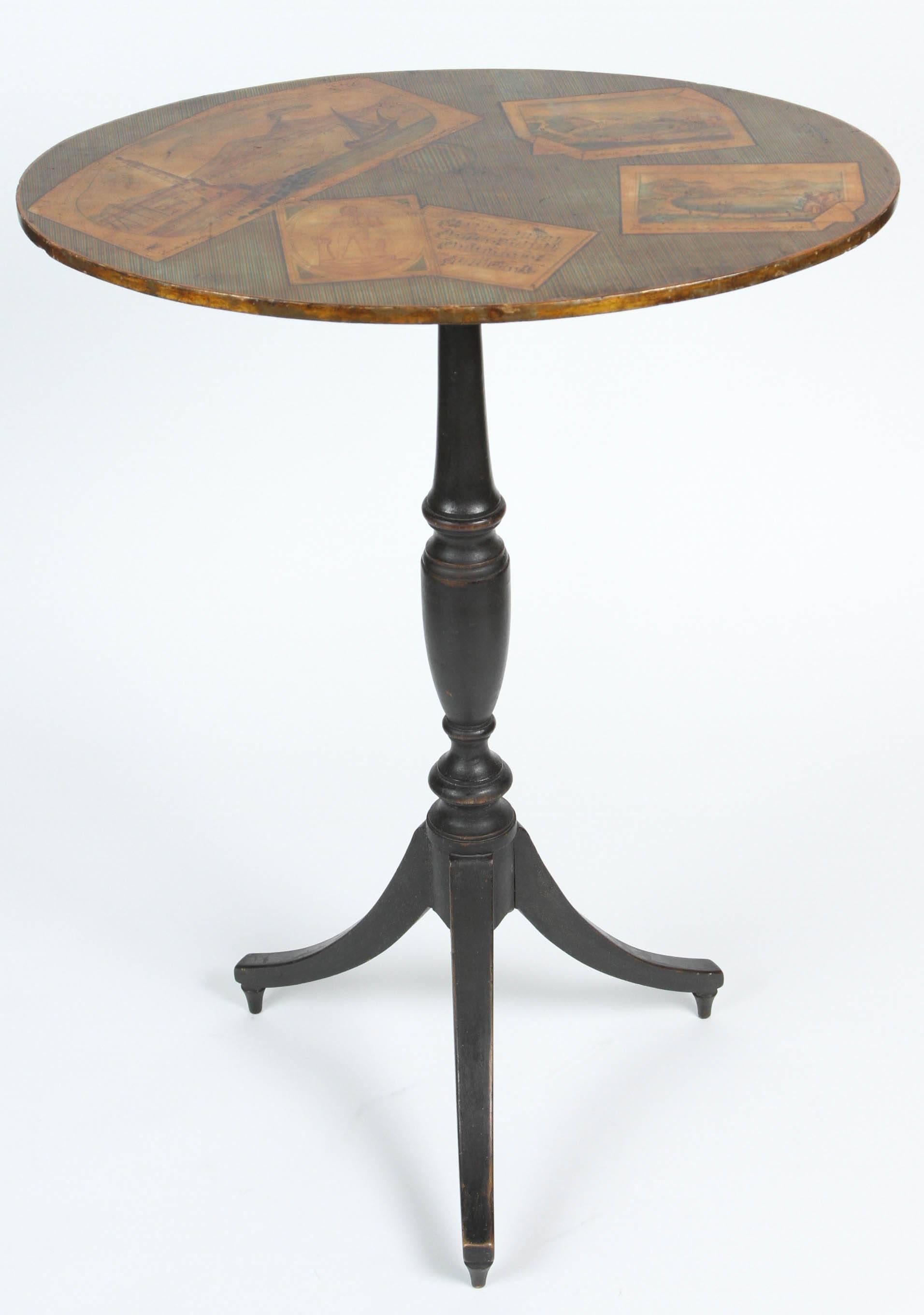 Regency 19th Century End Table with Trompe L'oeil Paintings of Grande Tour Scenes For Sale