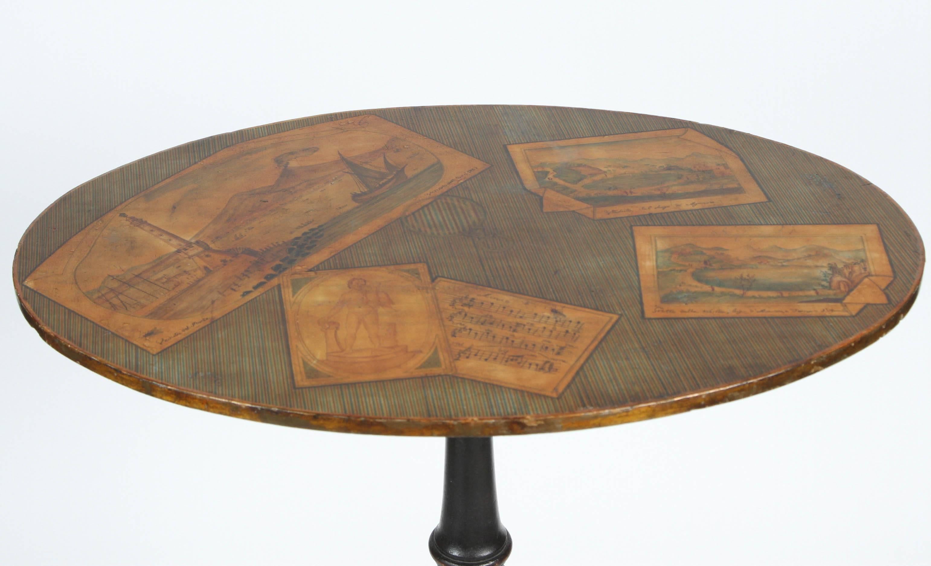 Painted 19th Century End Table with Trompe L'oeil Paintings of Grande Tour Scenes For Sale