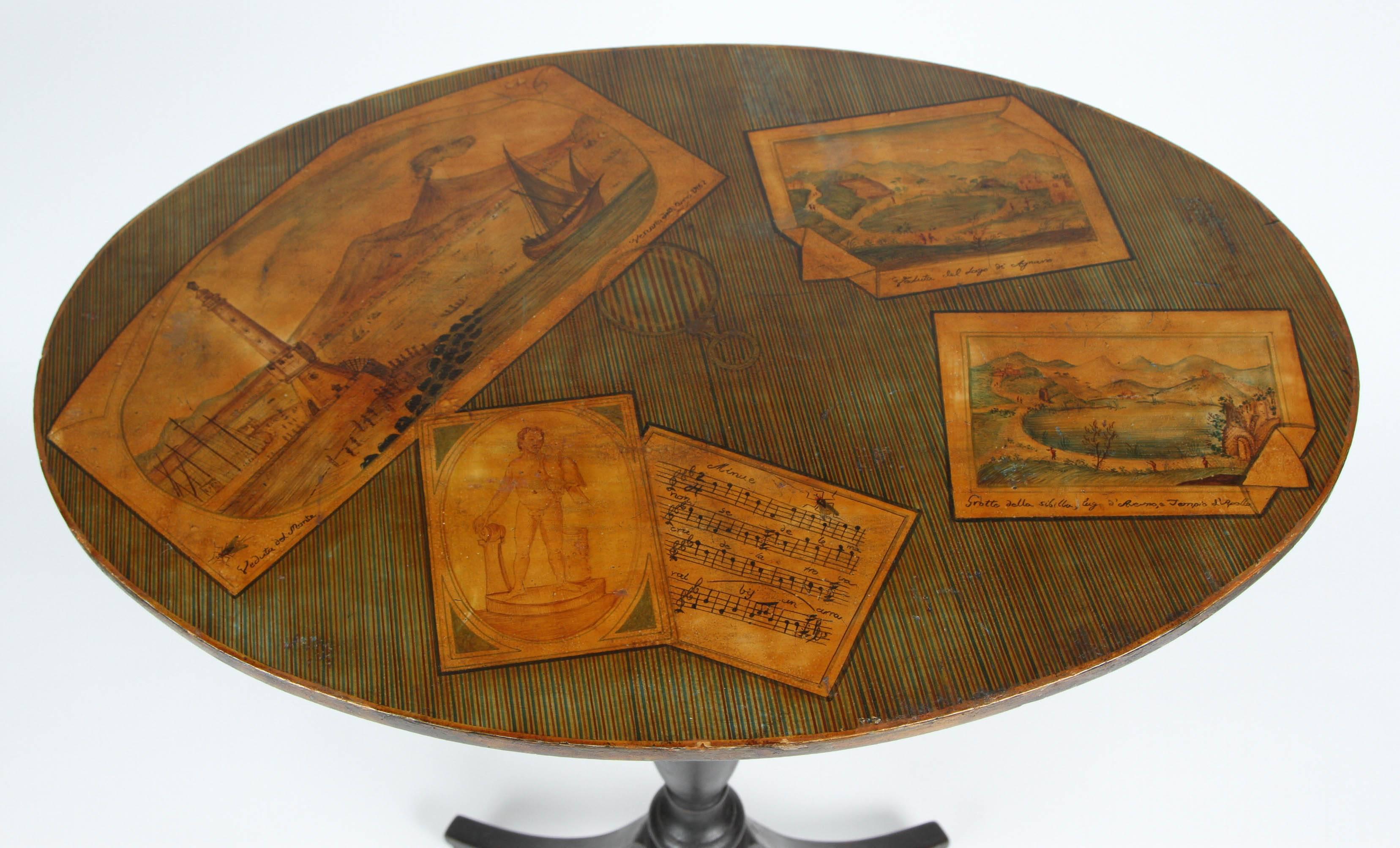 19th Century End Table with Trompe L'oeil Paintings of Grande Tour Scenes In Excellent Condition For Sale In Los Angeles, CA