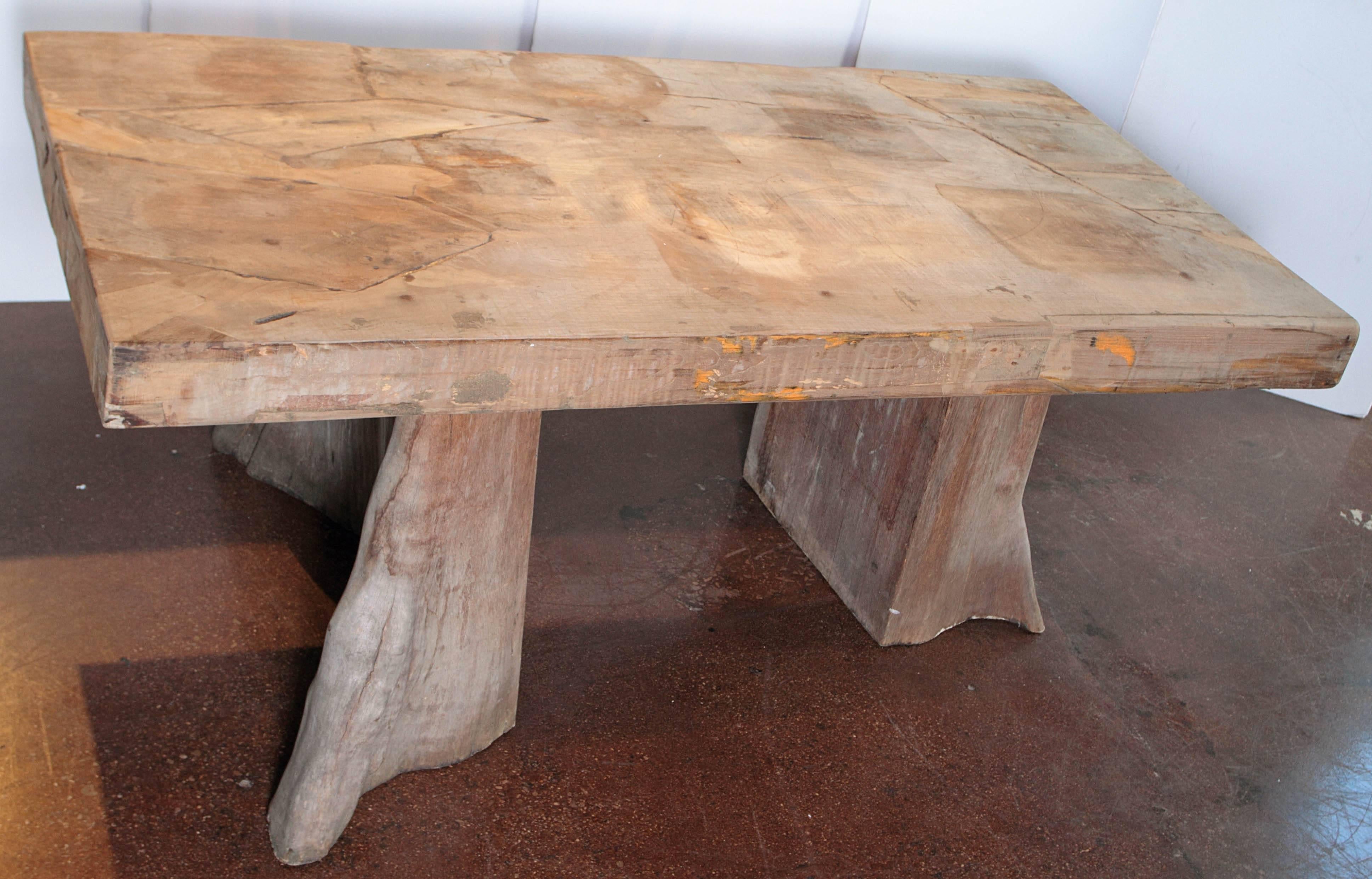 Organic Modern Slab Top Teak Dining Table with Organic Base Supports