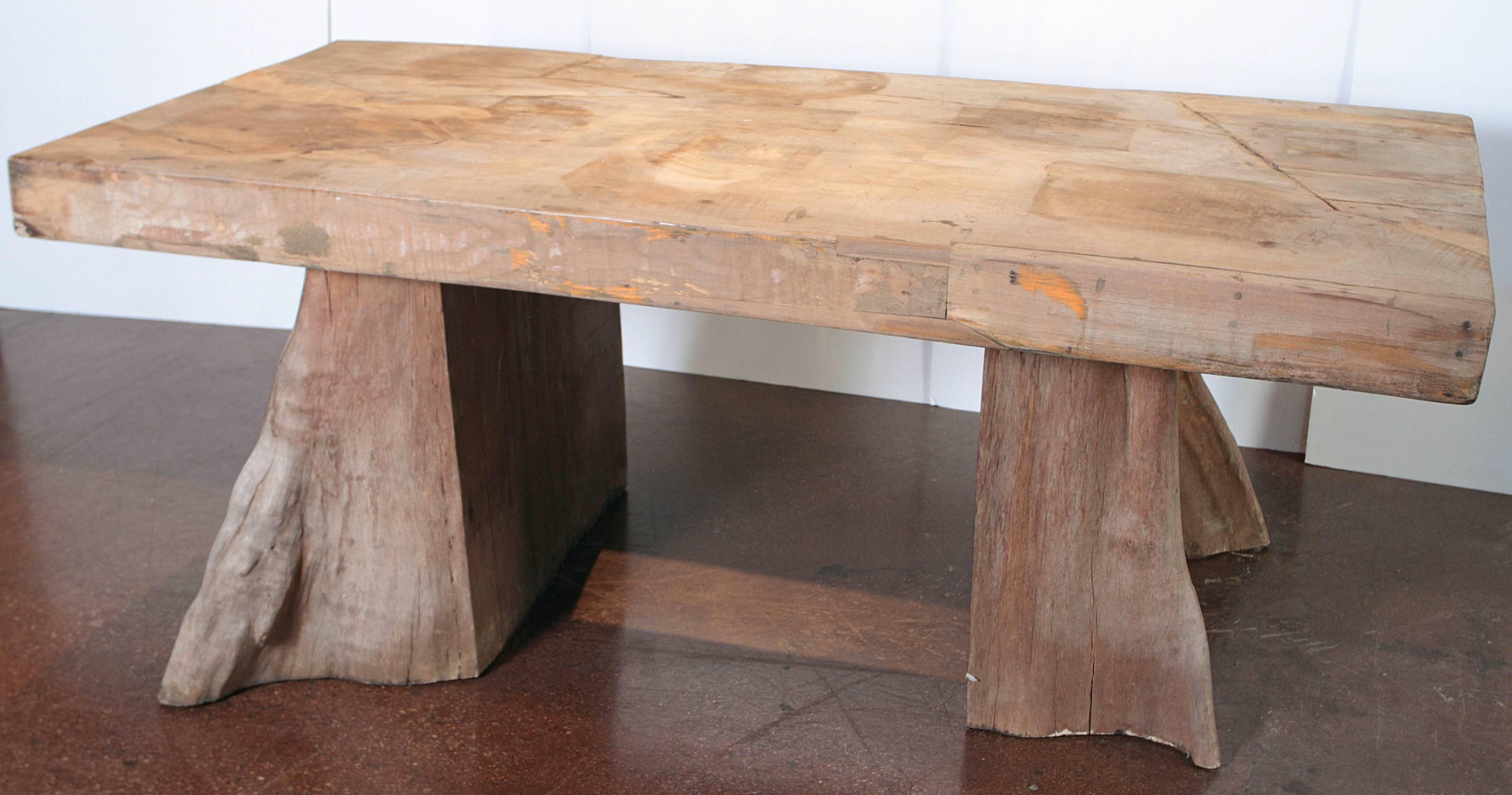 Slab Top Teak Dining Table with Organic Base Supports 1