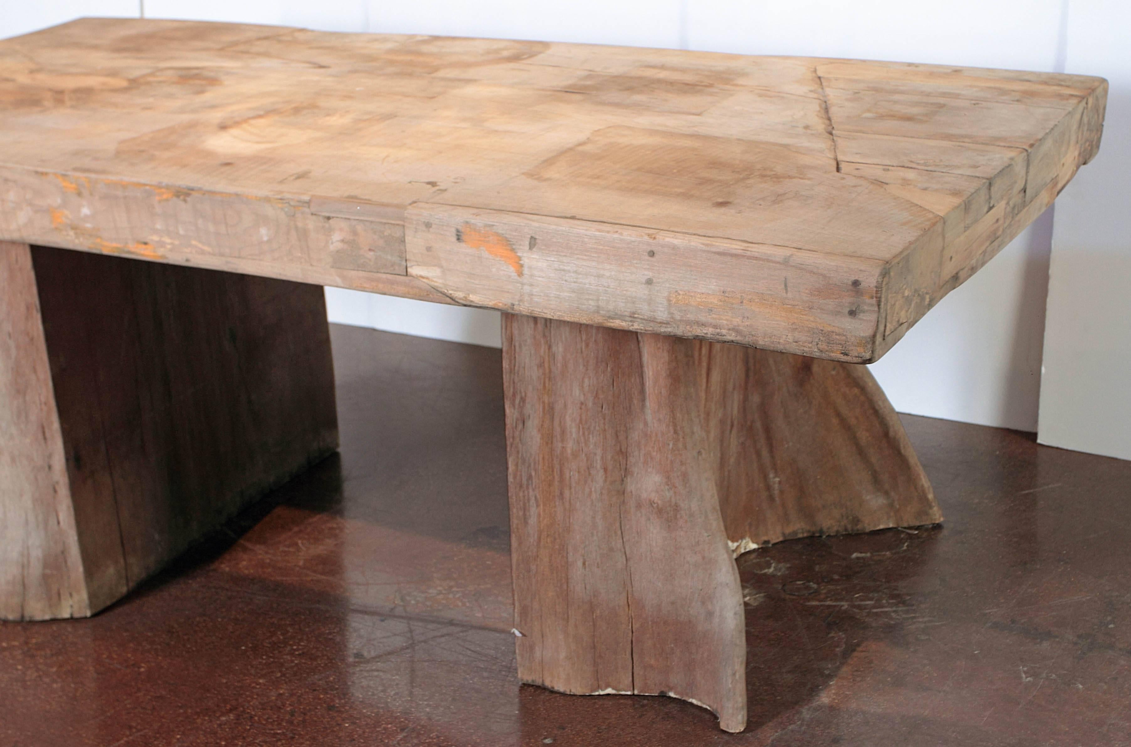 Slab Top Teak Dining Table with Organic Base Supports 2