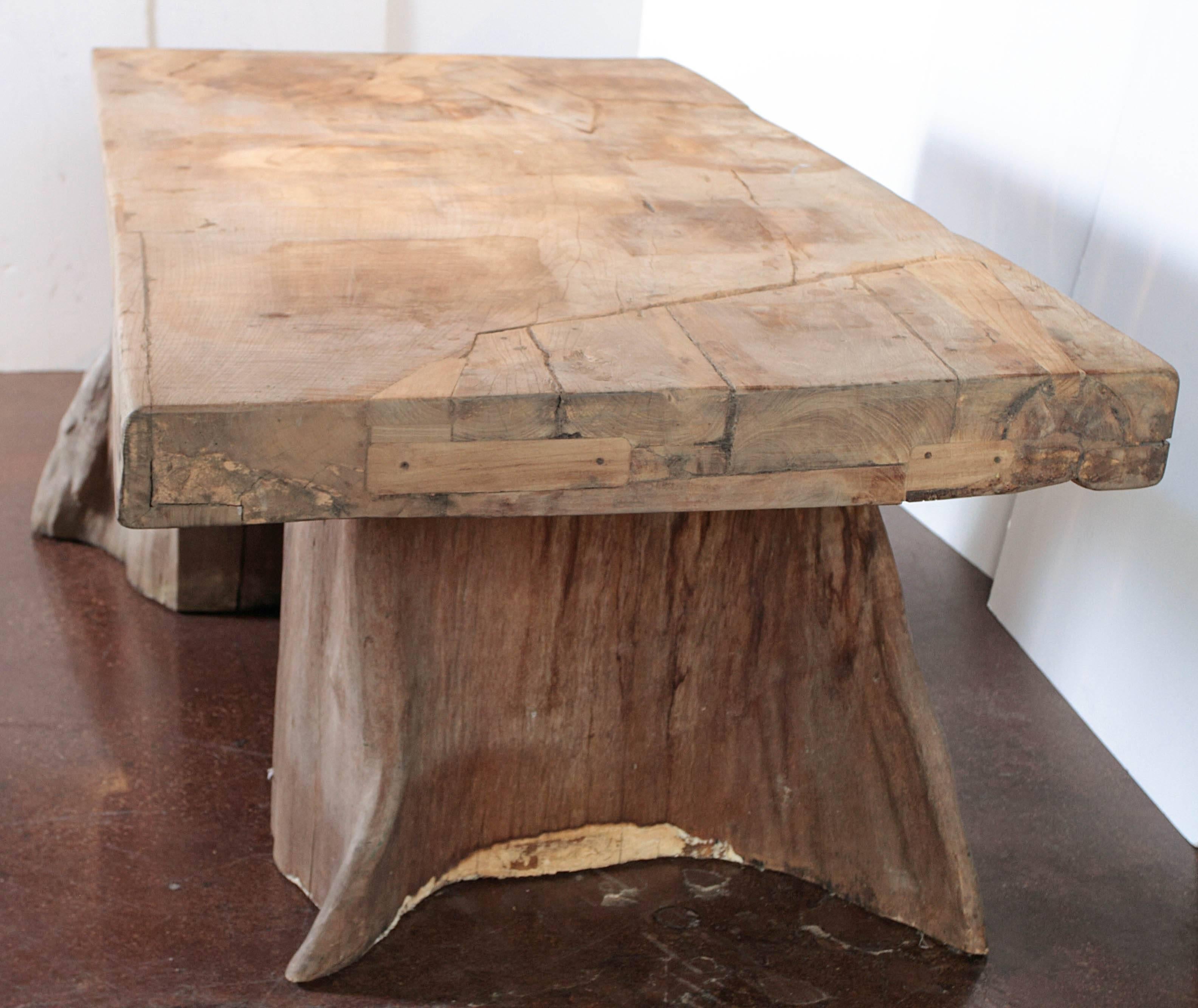 Slab Top Teak Dining Table with Organic Base Supports 3