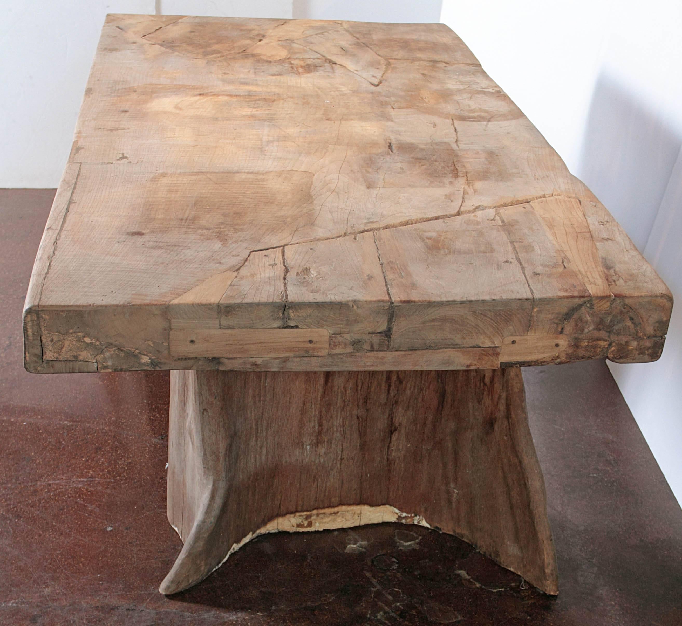 Slab Top Teak Dining Table with Organic Base Supports 4
