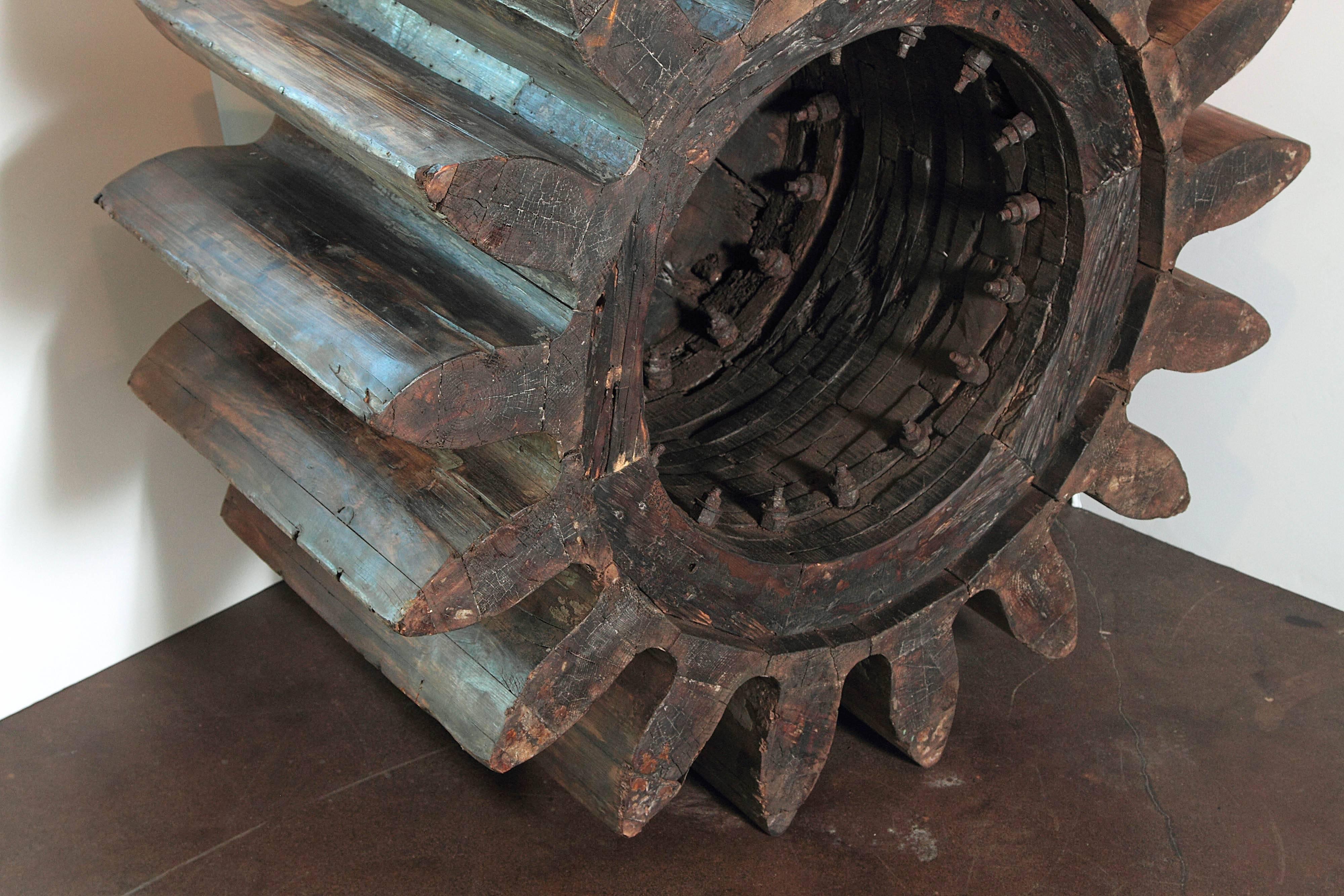 Large Industrial Wooden Factory Gear In Good Condition In Dallas, TX