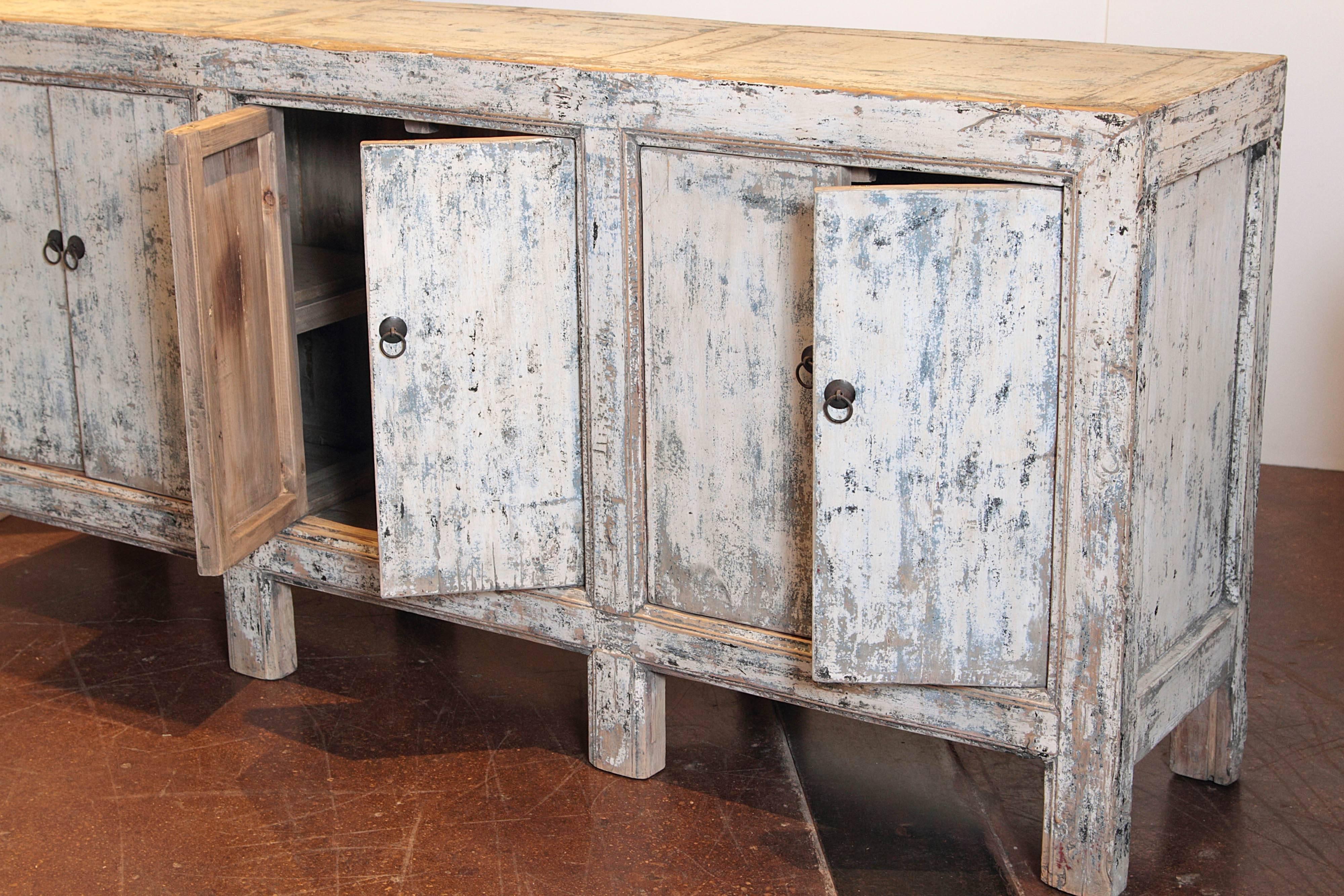 Six-Door White Distressed Sideboard In Good Condition In Dallas, TX