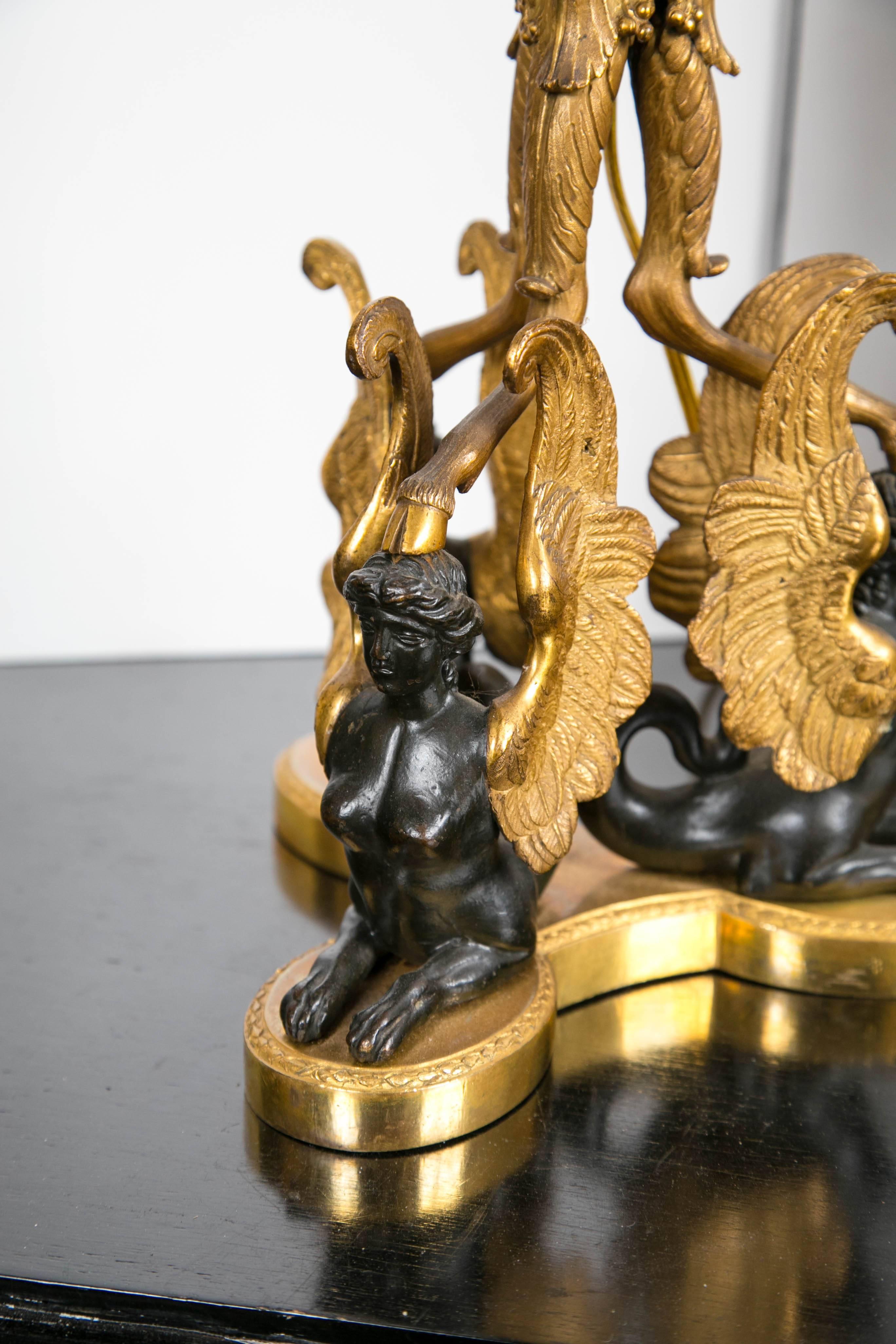 Empire Excellent Quality Pair of Russian Gilt and Patinated Bronze Candelabra For Sale