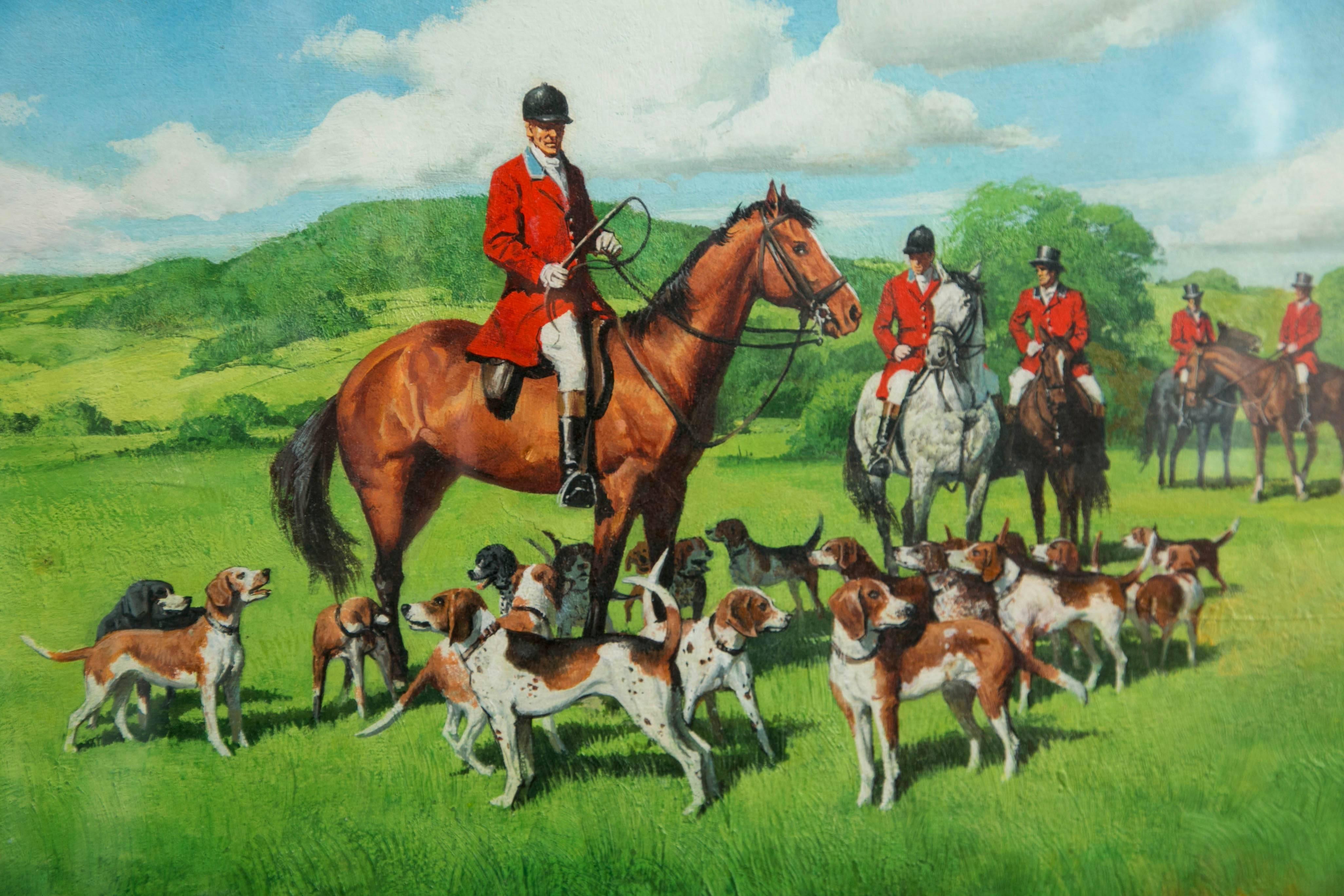 Hand-Painted Finely Painted Oil Gathering for the Hunt For Sale
