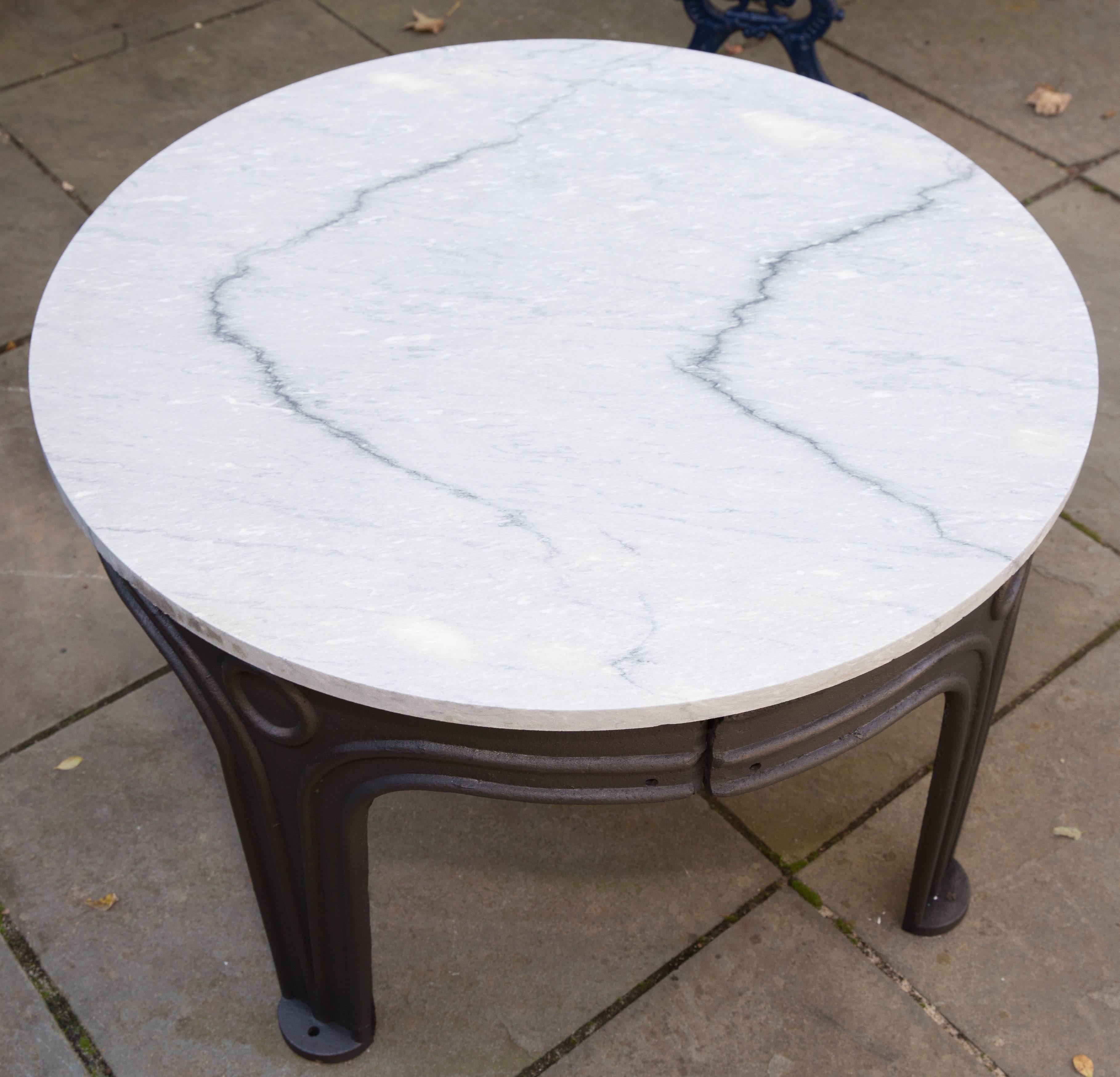 Late 19th Century American Industrial Cast Iron Base Table with Marble Top For Sale