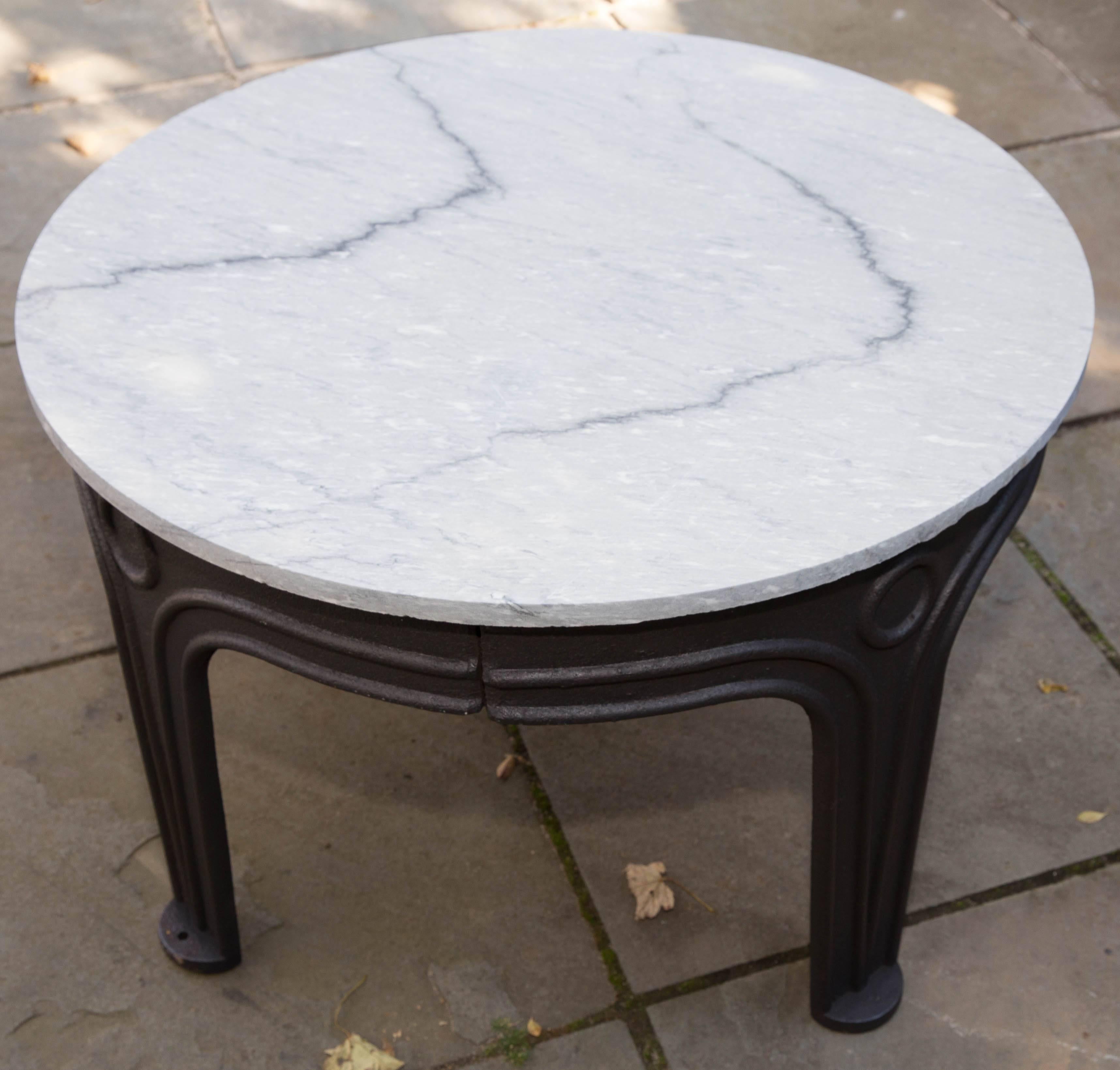 American Industrial Cast Iron Base Table with Marble Top For Sale 1