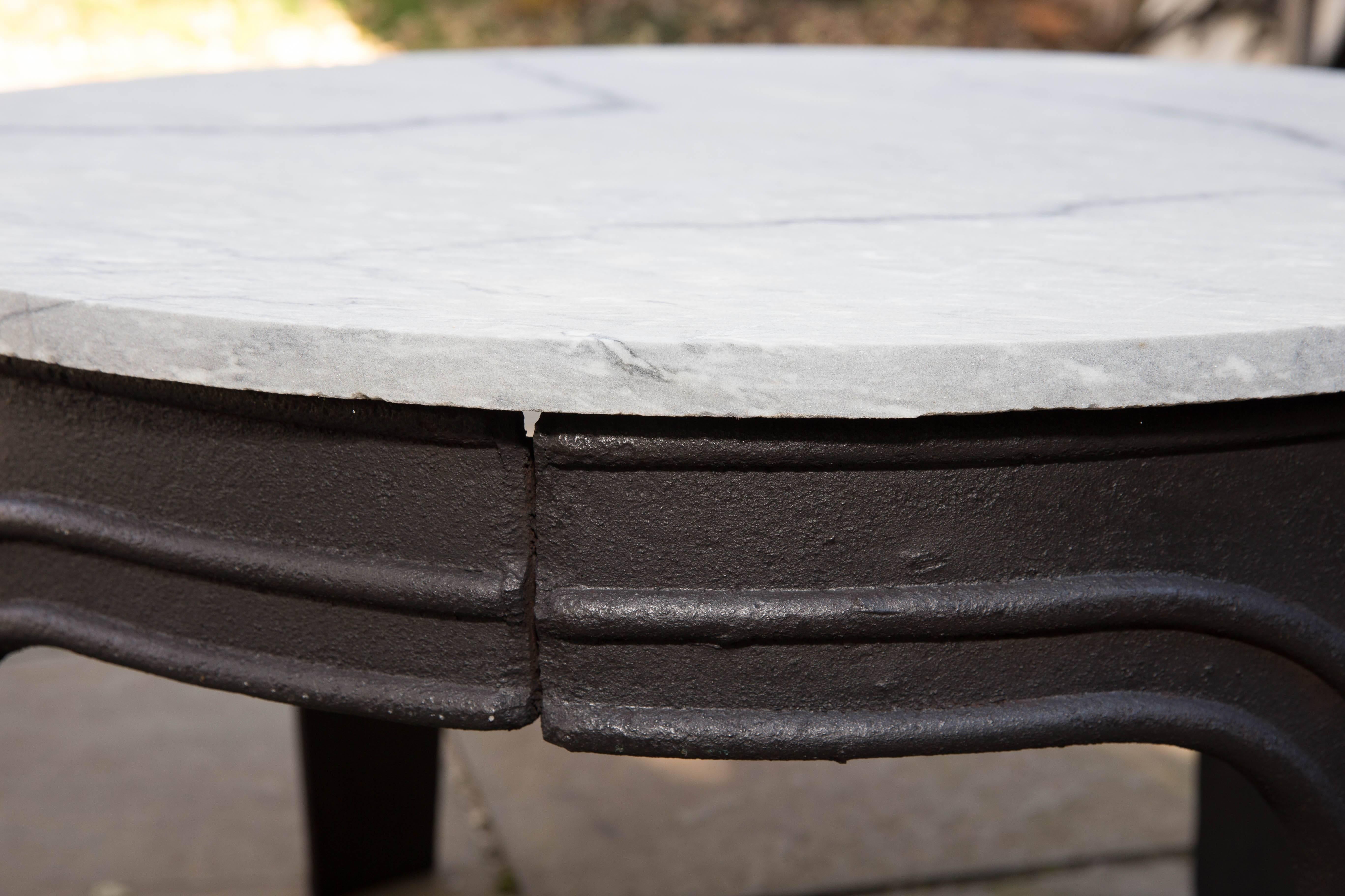 American Industrial Cast Iron Base Table with Marble Top For Sale 2