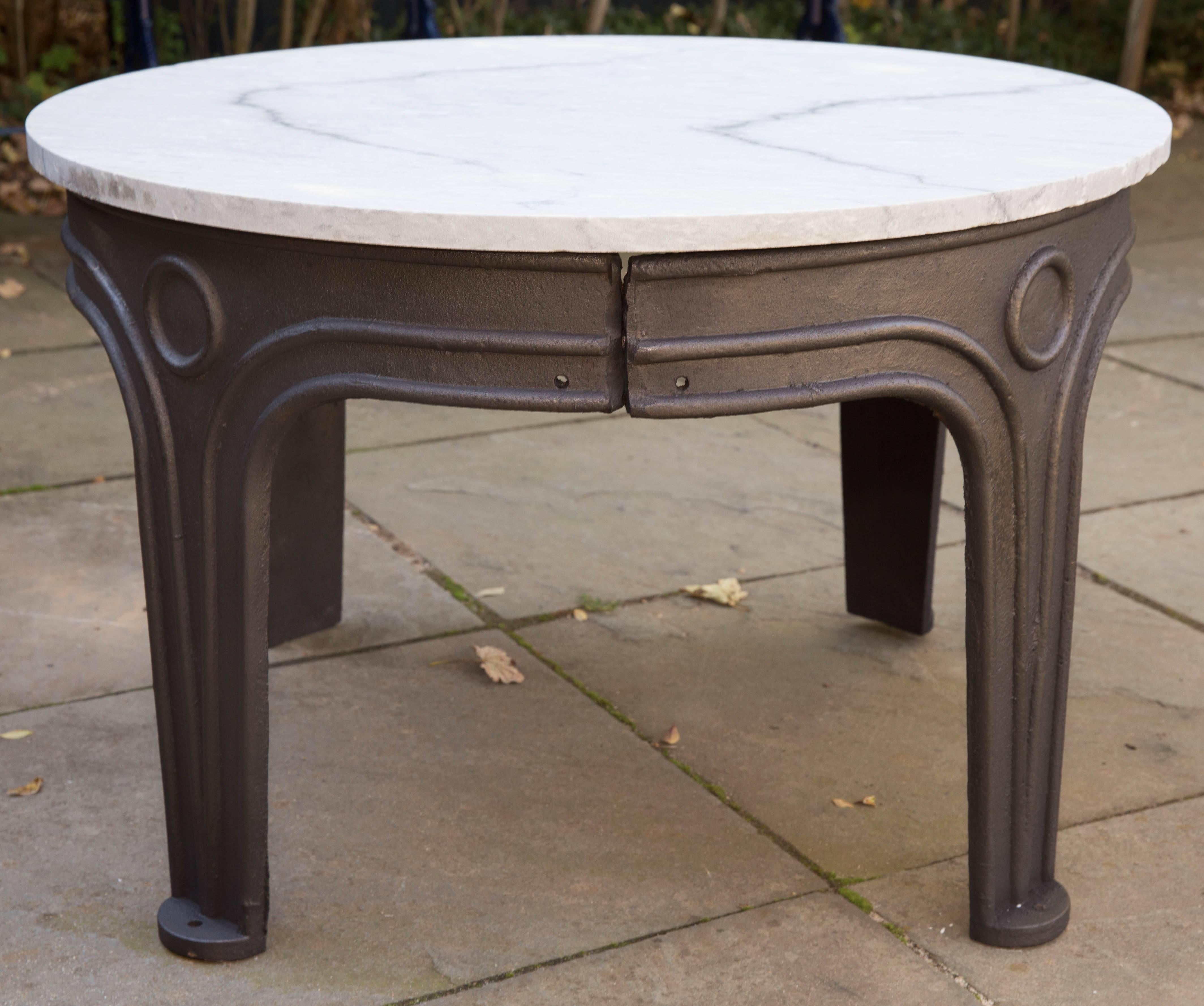 American Industrial Cast Iron Base Table with Marble Top For Sale 5