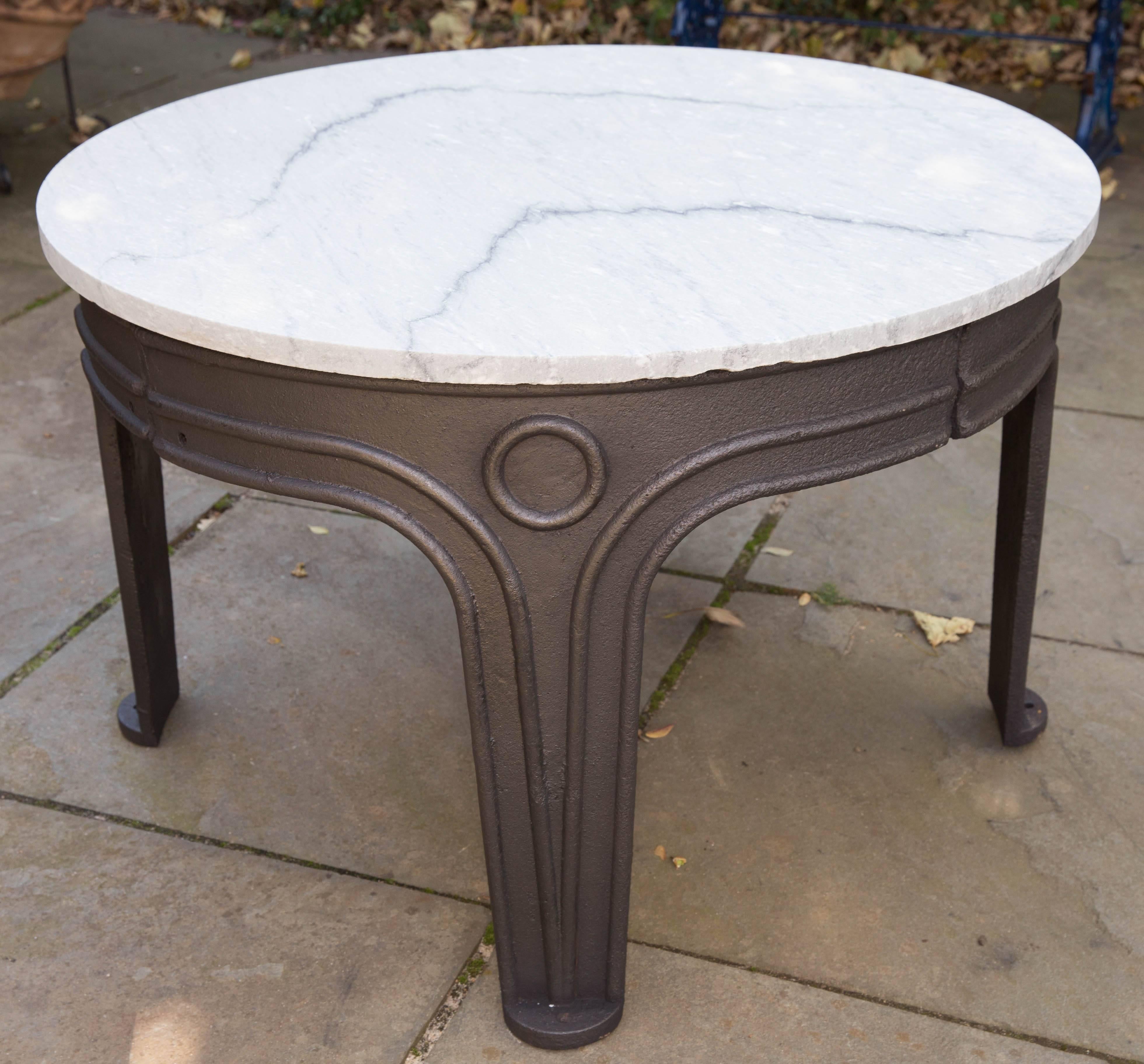 American Industrial Cast Iron Base Table with Marble Top For Sale 6