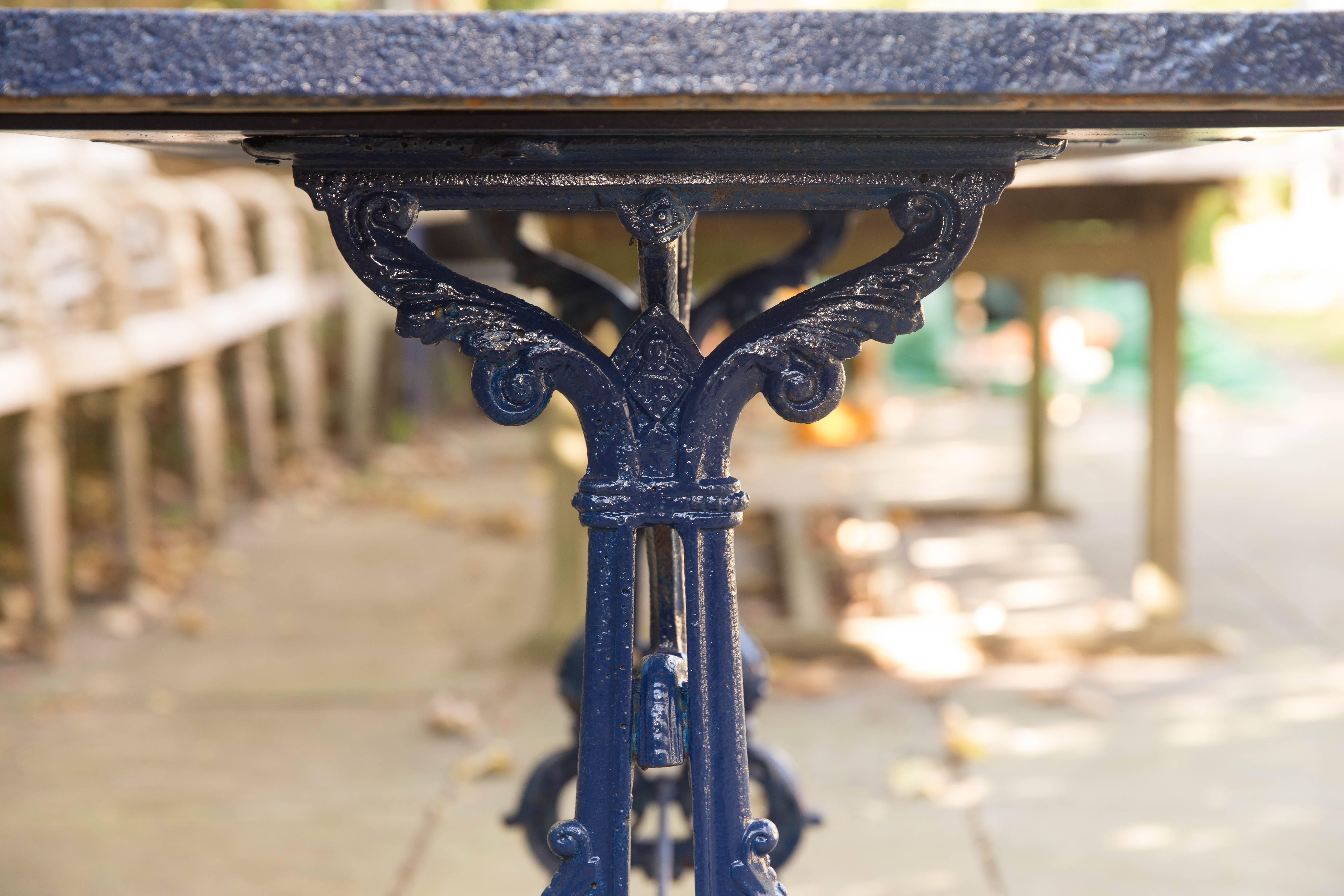 Cast Pair of Iron Pub Table Consoles with Blue and White Tile Tops / Aesthetic Style