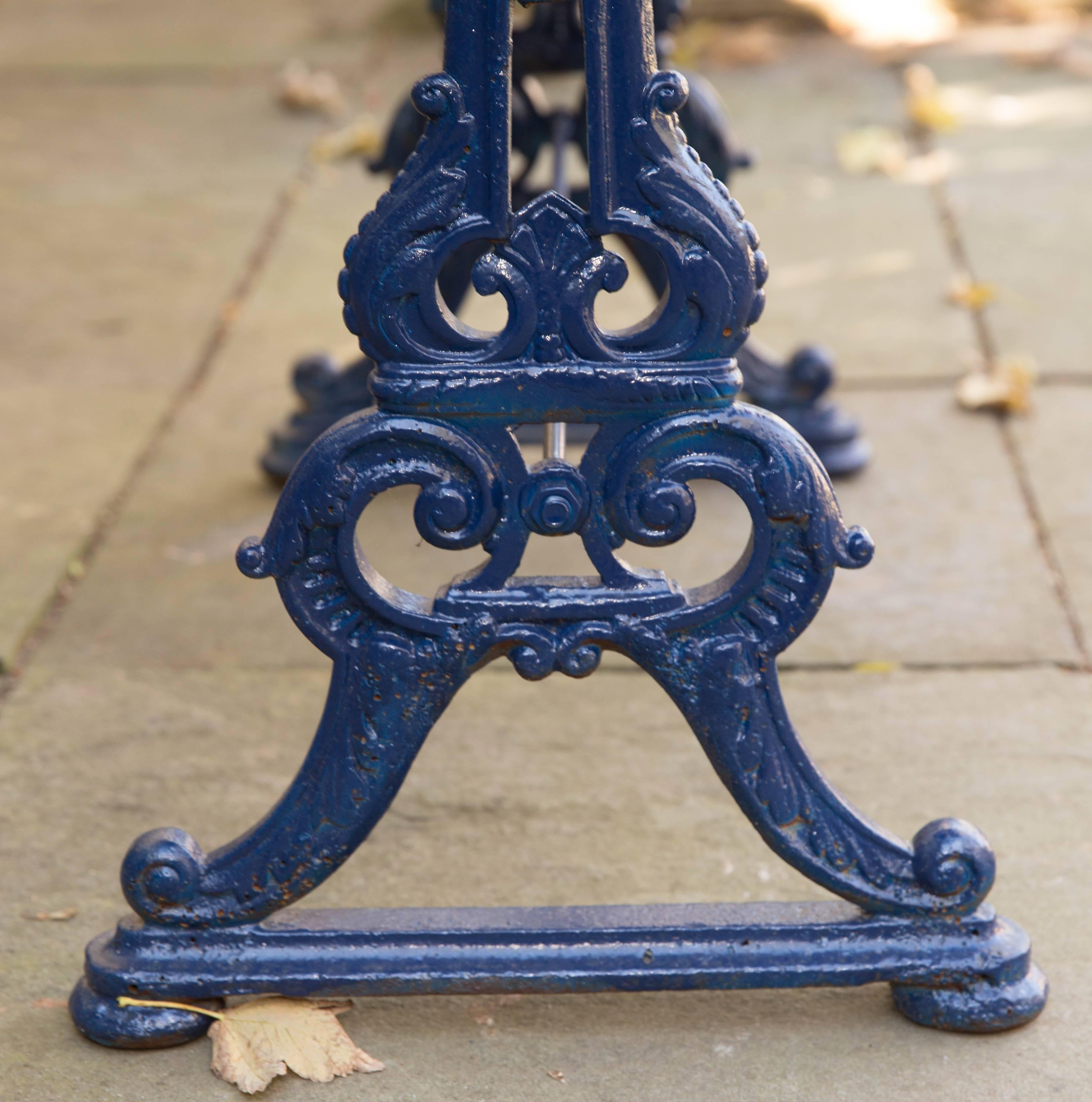Pair of Iron Pub Table Consoles with Blue and White Tile Tops / Aesthetic Style In Good Condition In Southampton, NY
