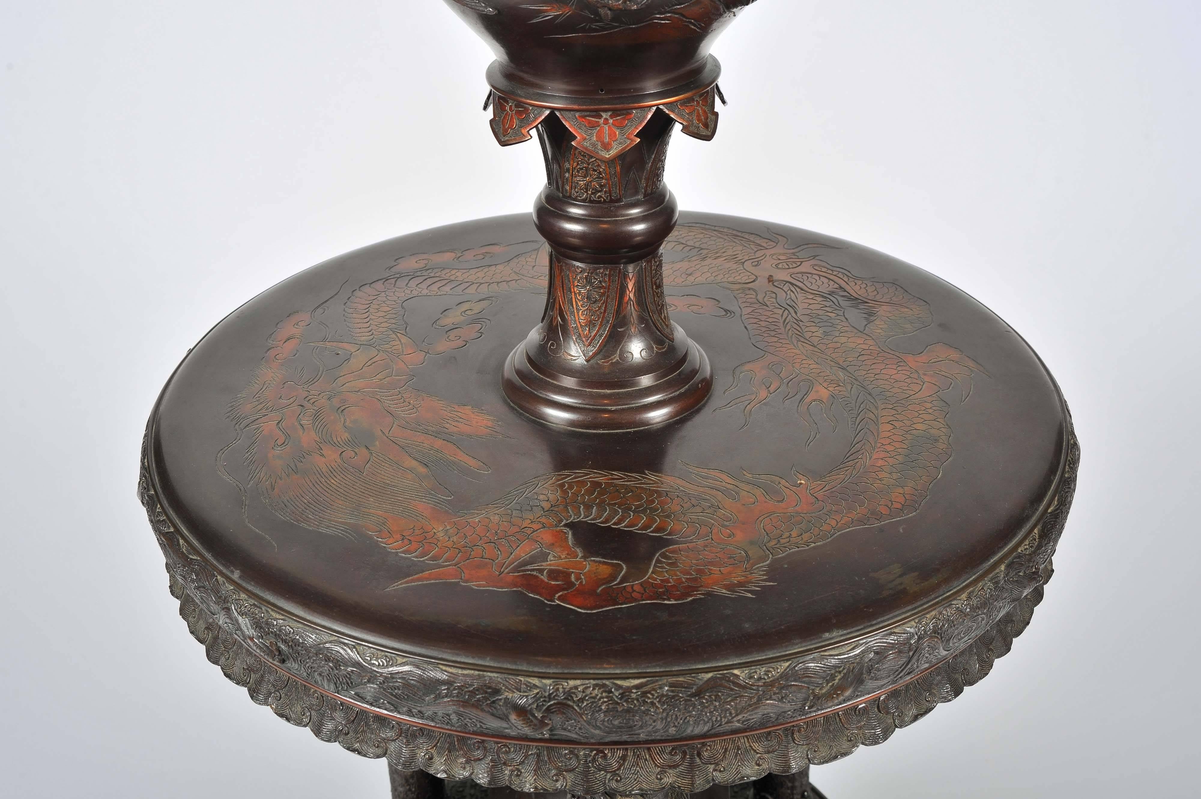 Early 20th Century Japanese Bronze Stand with Adjustable Column In Excellent Condition In London, GB