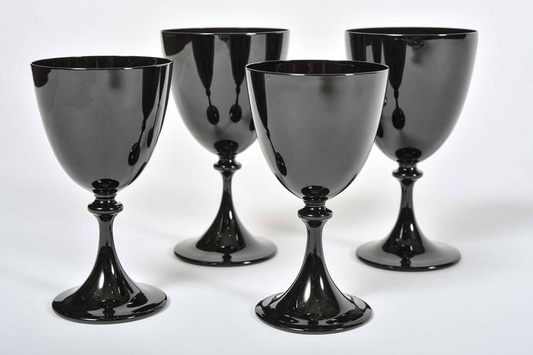 Set of Four Nason Moretti Murano Purple Black Drinking Glasses For Sale