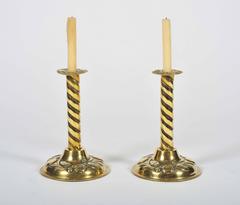 Brass Candlesticks, 19th Century, Twisted Stems and Decorative Rims and Bases