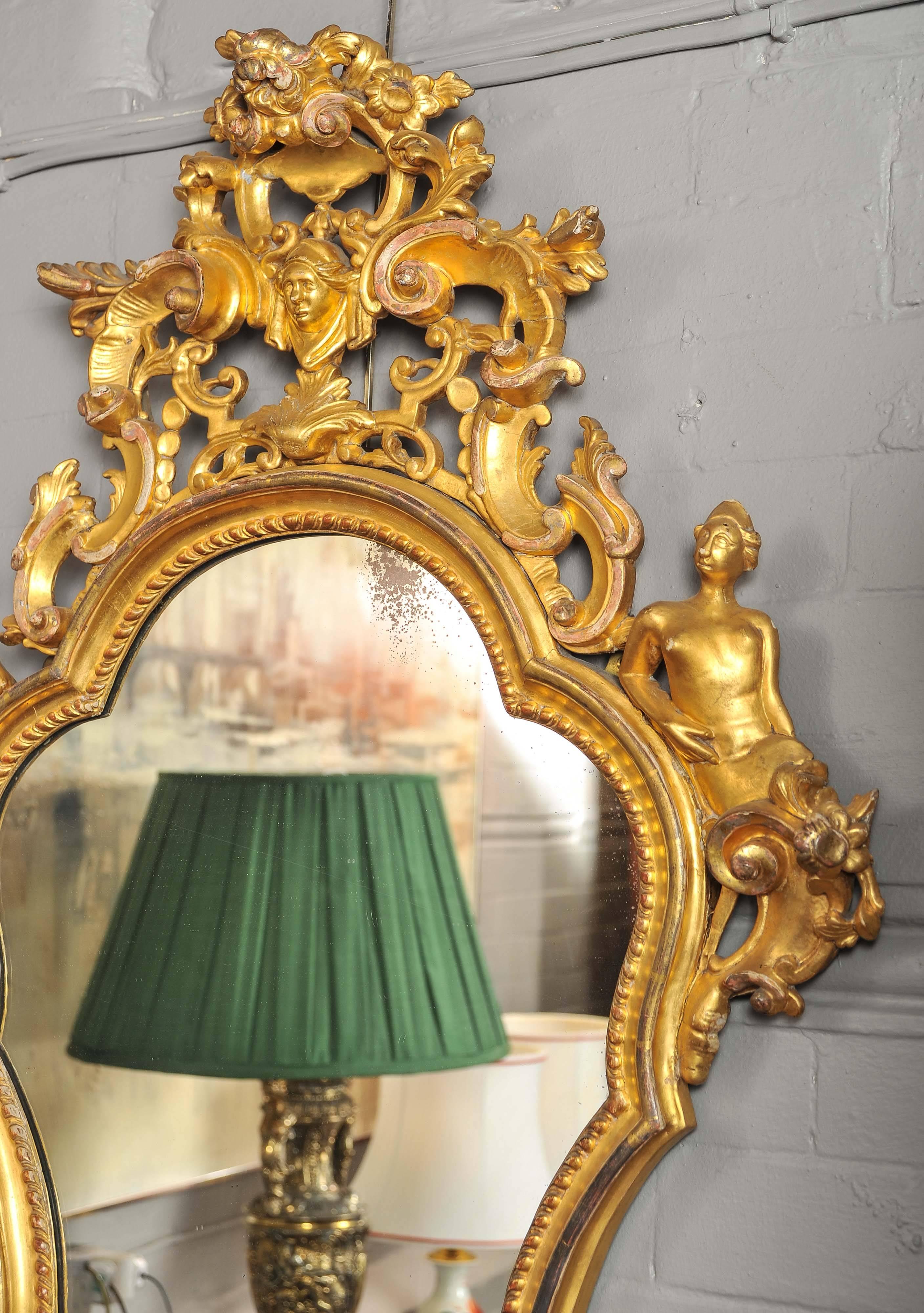 Mid-19th Century 19th Century Mirror, Italian Carved Wood and Water Gilt  For Sale