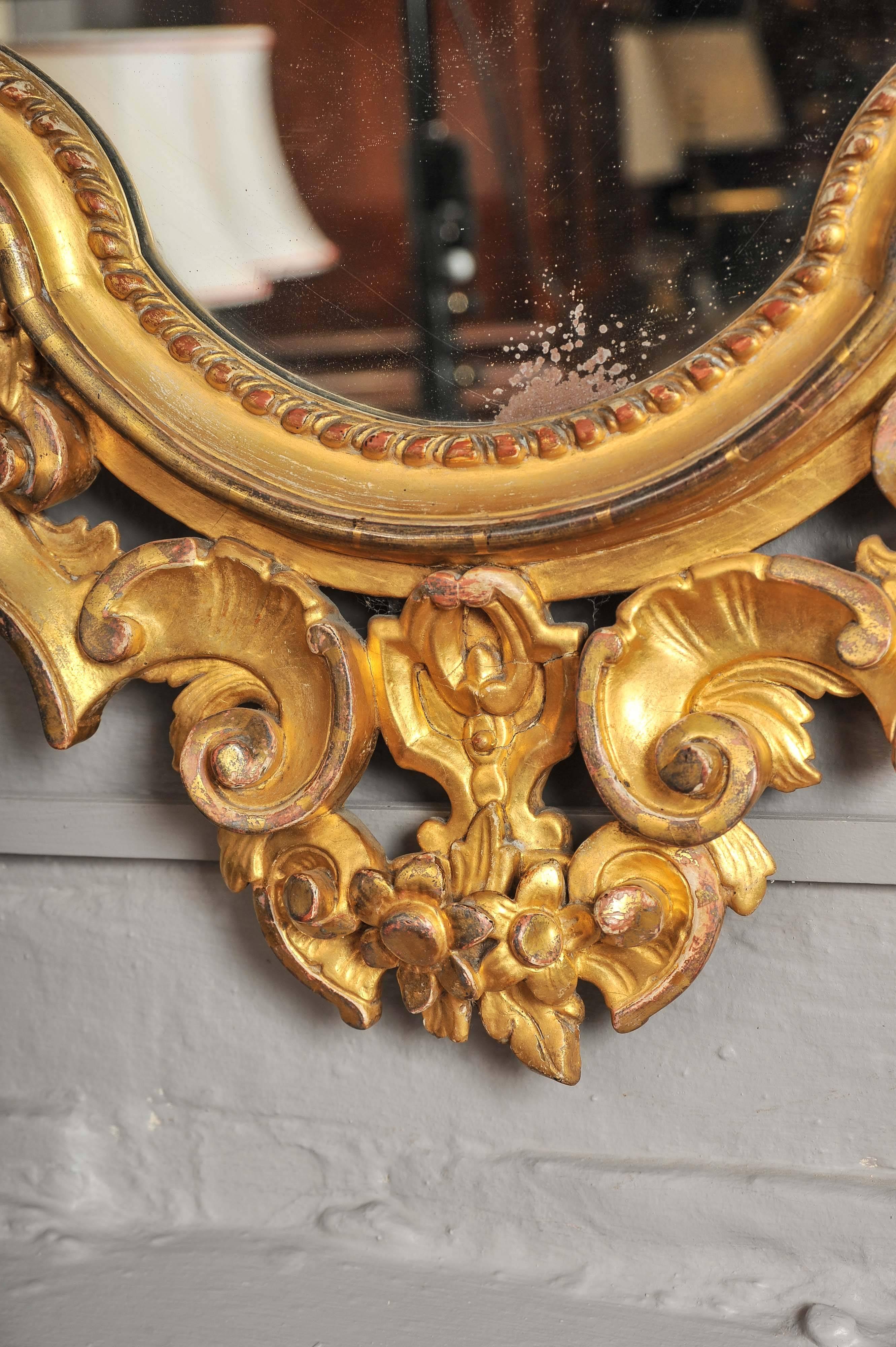 19th Century Mirror, Italian Carved Wood and Water Gilt  For Sale 1
