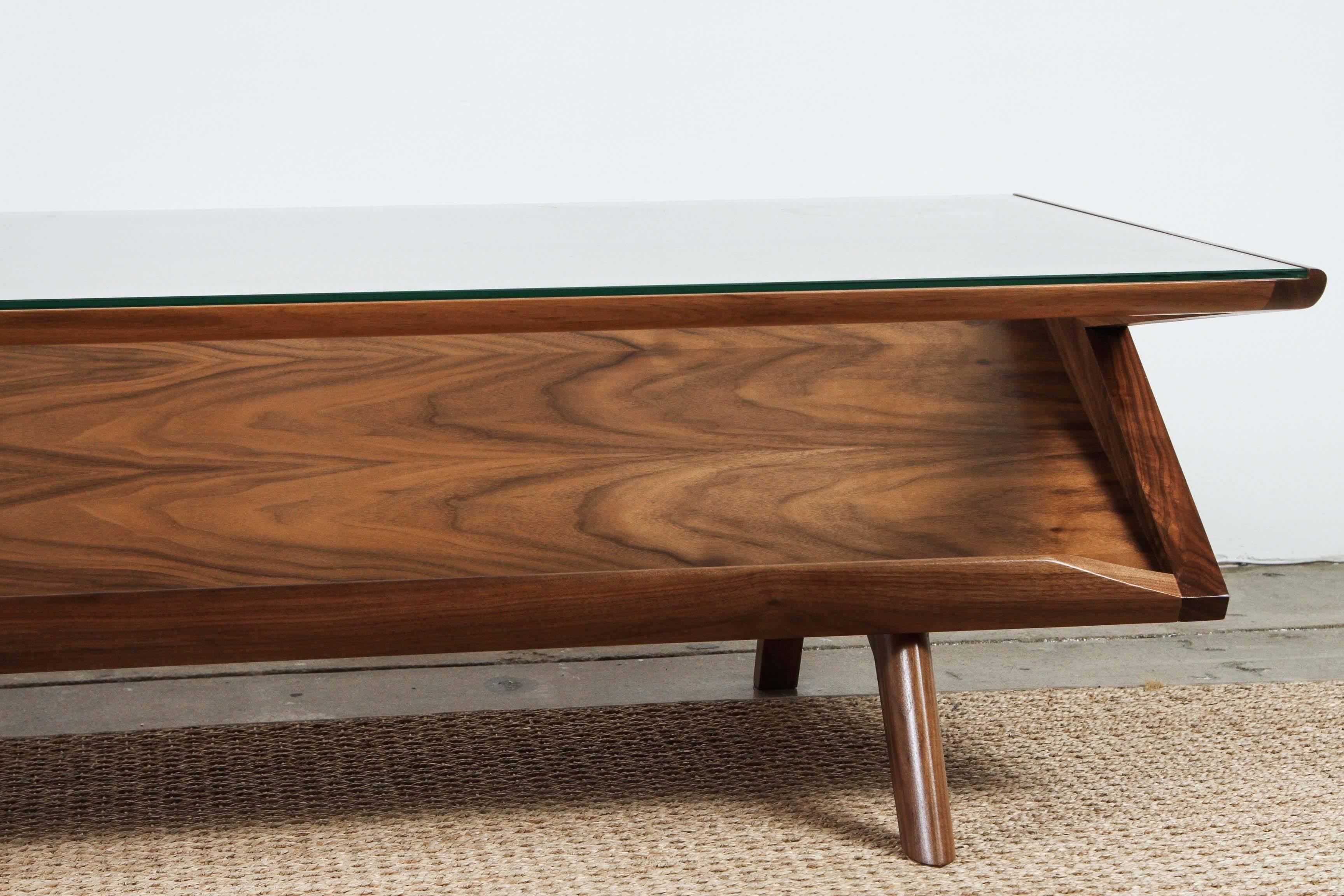 Contemporary Mid-Century Style Walnut Magazine Coffee Table For Sale