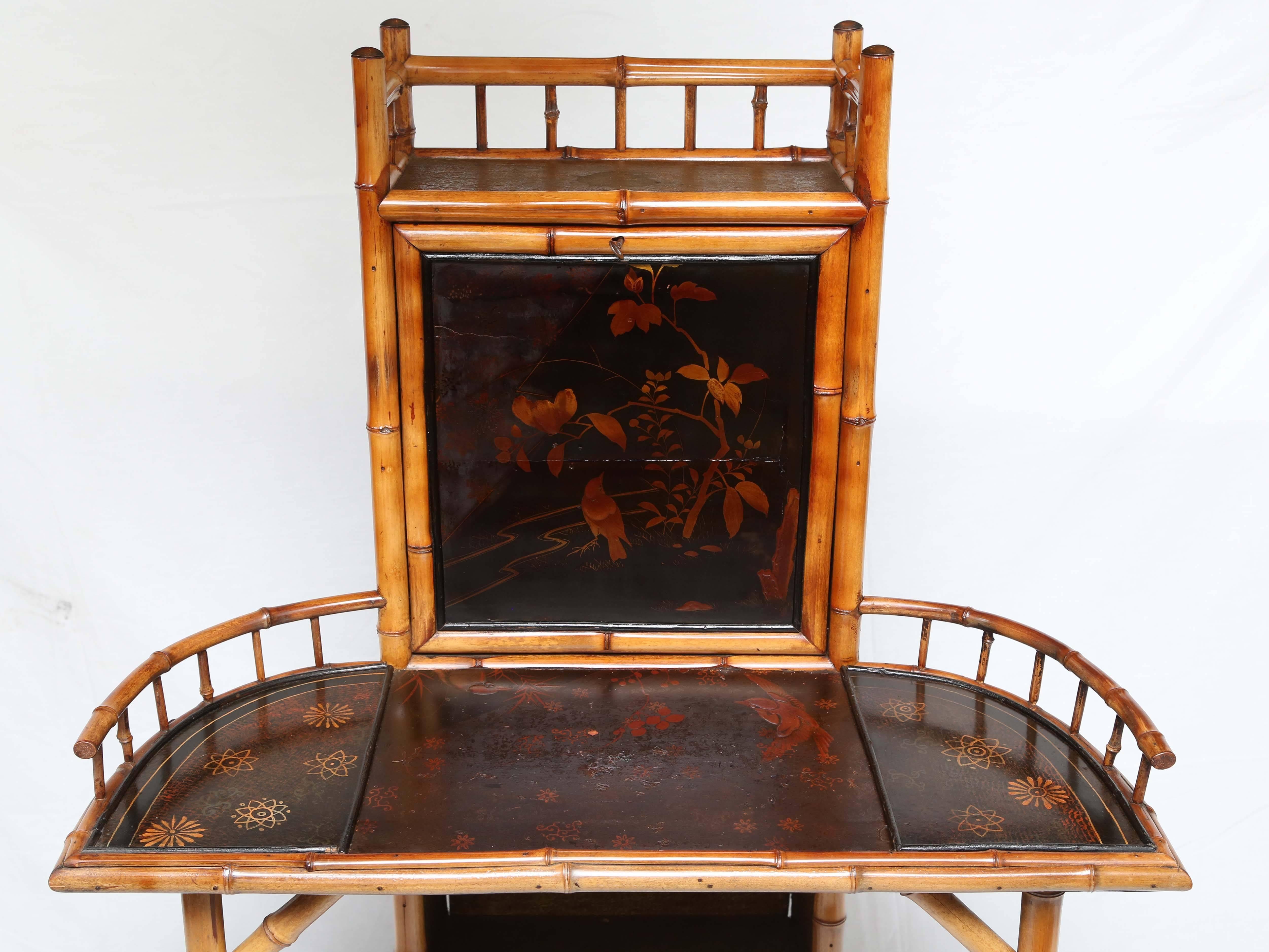 Superb 19th Century English Bamboo Drop Front Writing Desk 1