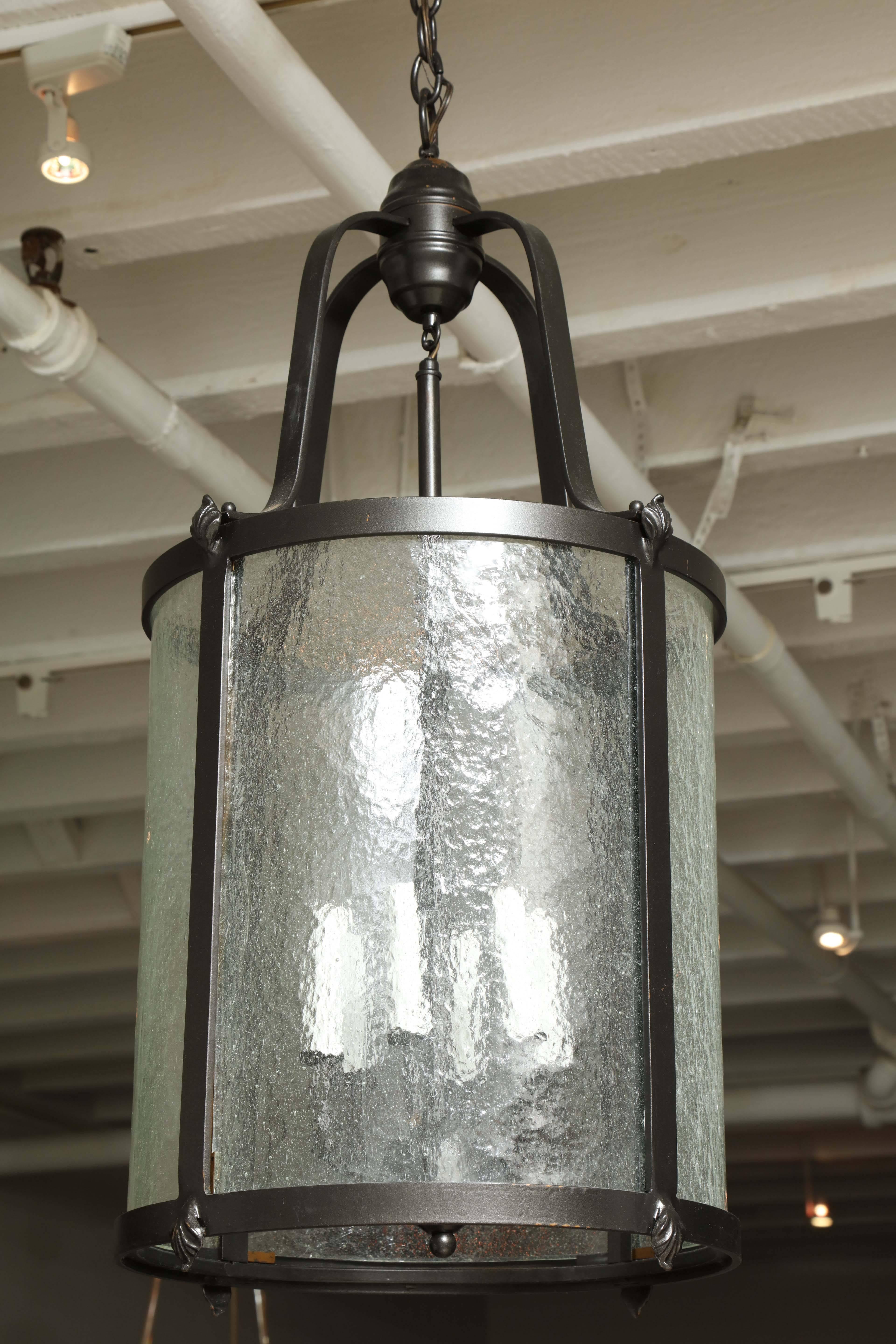 Mid-20th Century Oil-Rubbed Bronze and Glass Chandelier In Good Condition In New York, NY