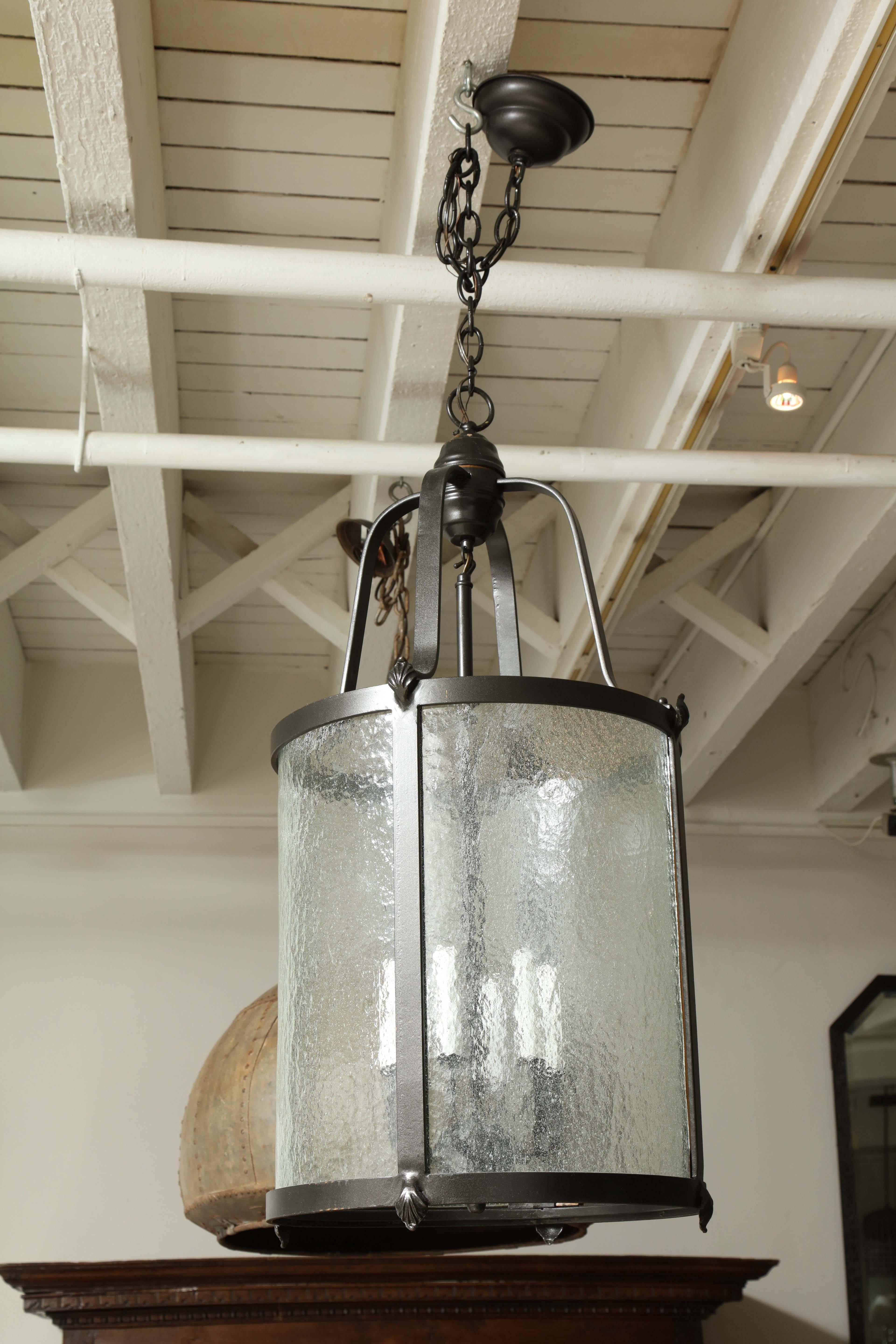 Mid-20th Century Oil-Rubbed Bronze and Glass Chandelier 3